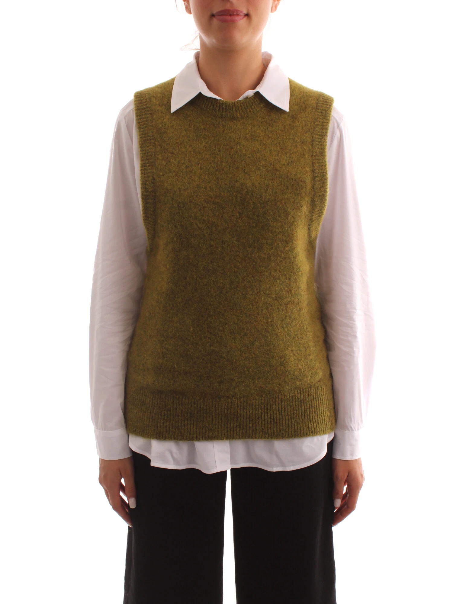 GILET IN MISTO LANA E MOHAIR DONNA VERDE