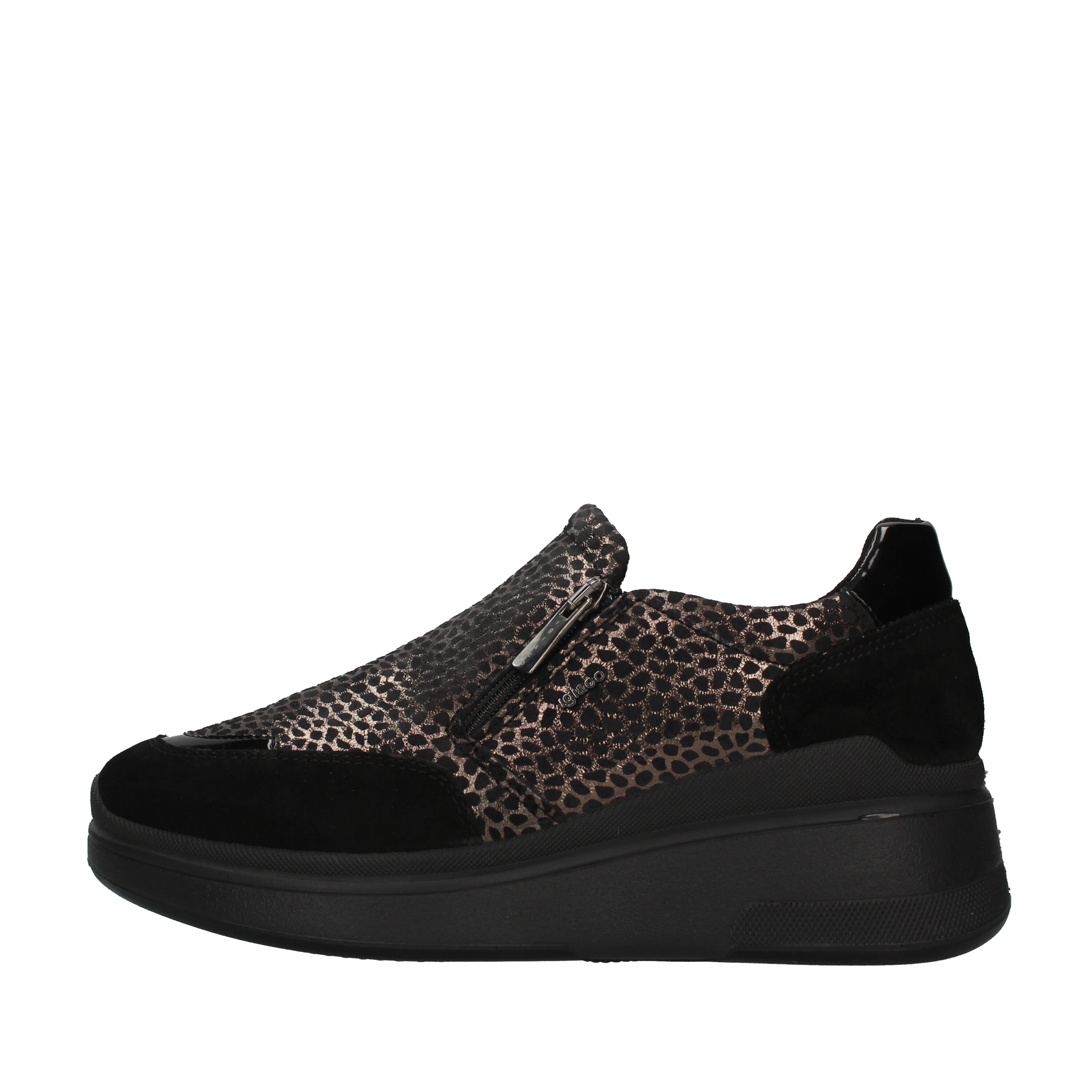 SNEAKERS SLIP ON FANTASIA ANIMALIER INSERTI IN PELLE DONNA NERO