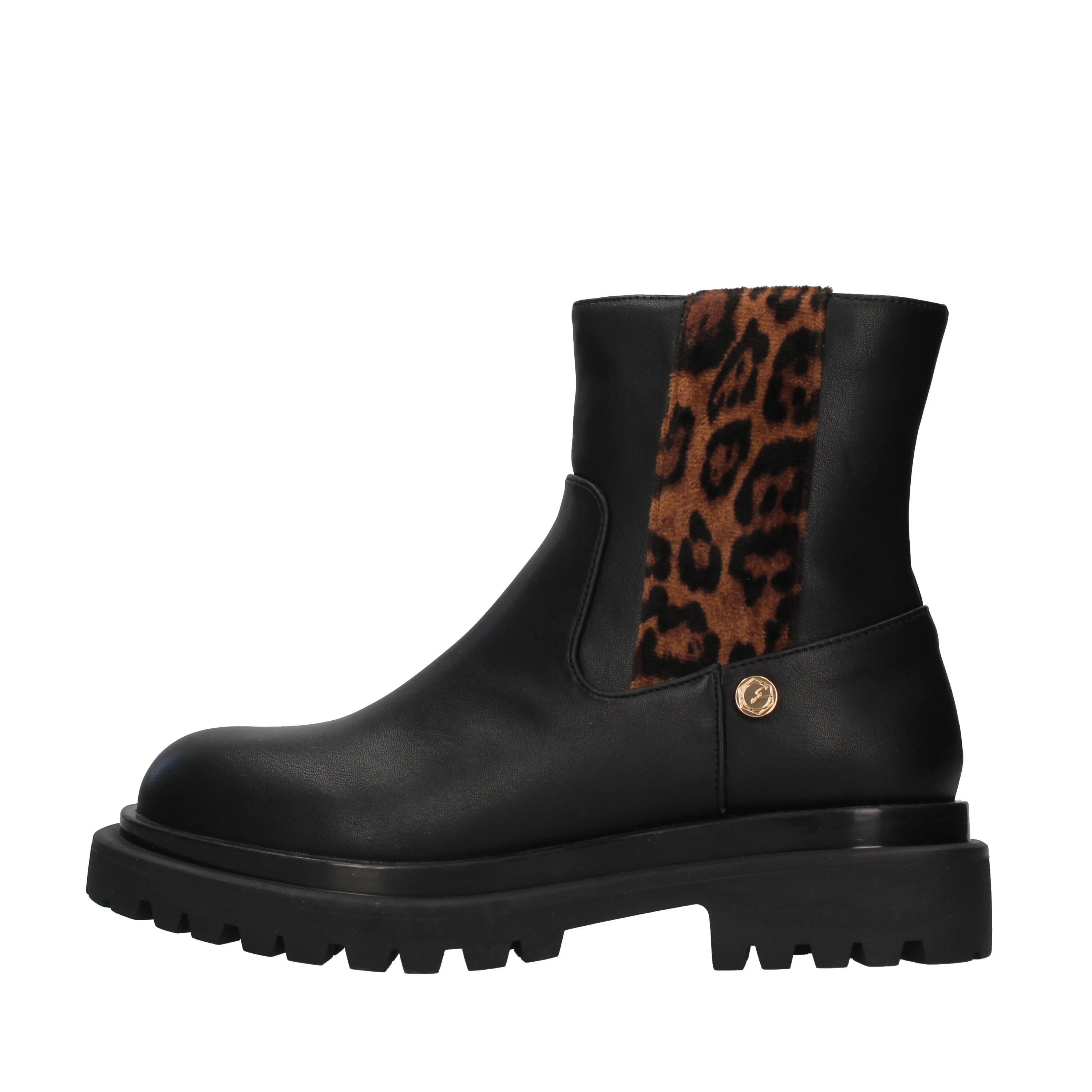 STIVALETTI TACCO BASSO RAMSEY CON FASCIA LEOPARDATA DONNA NERO