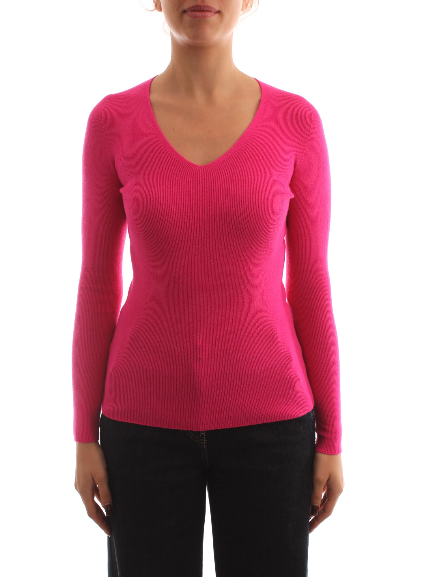 MAGLIA SCOLLO A V IN VISCOSA DONNA FUCSIA