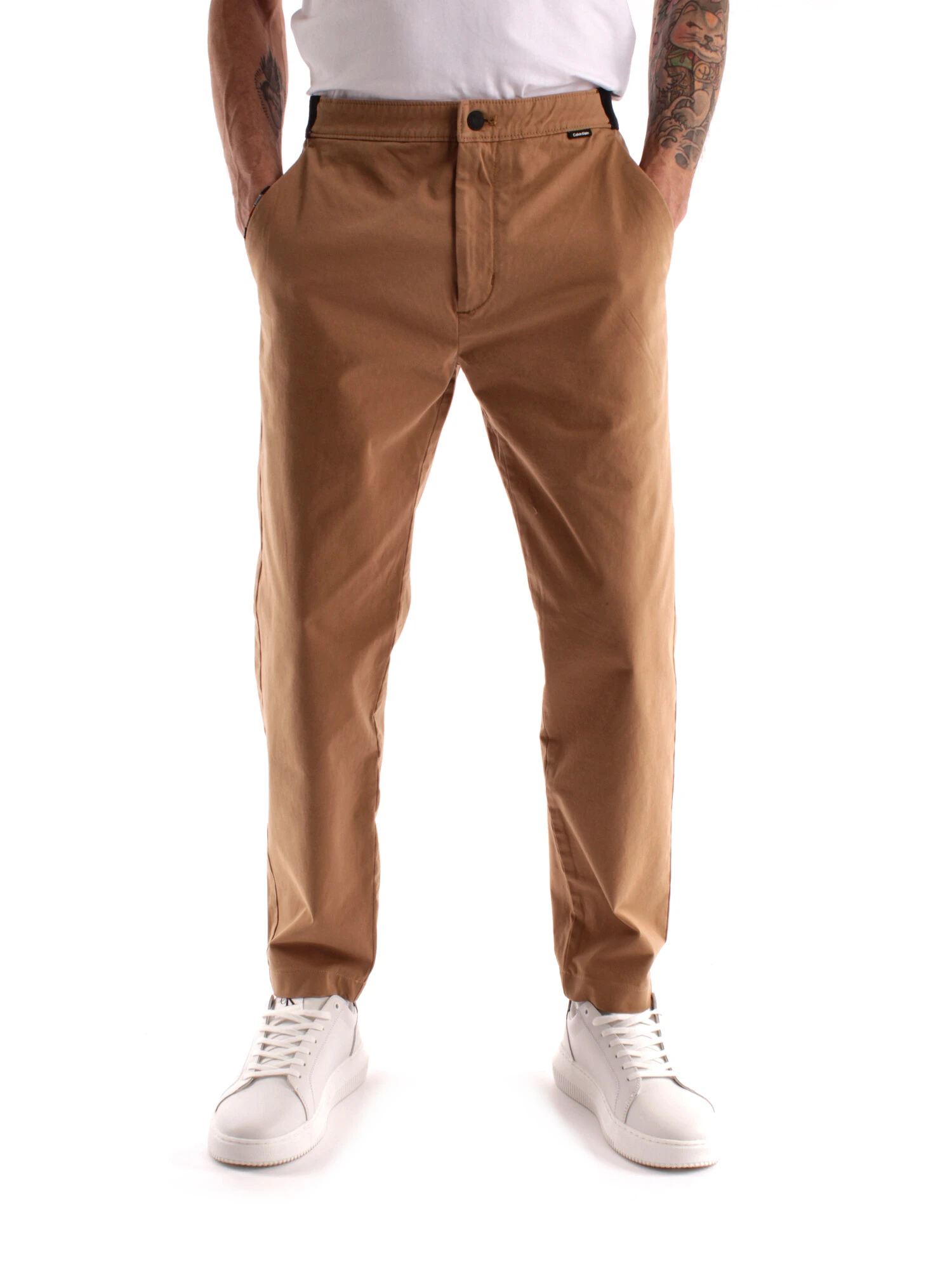 PANTALONI CHINO TINTA UNITA UOMO BEIGE