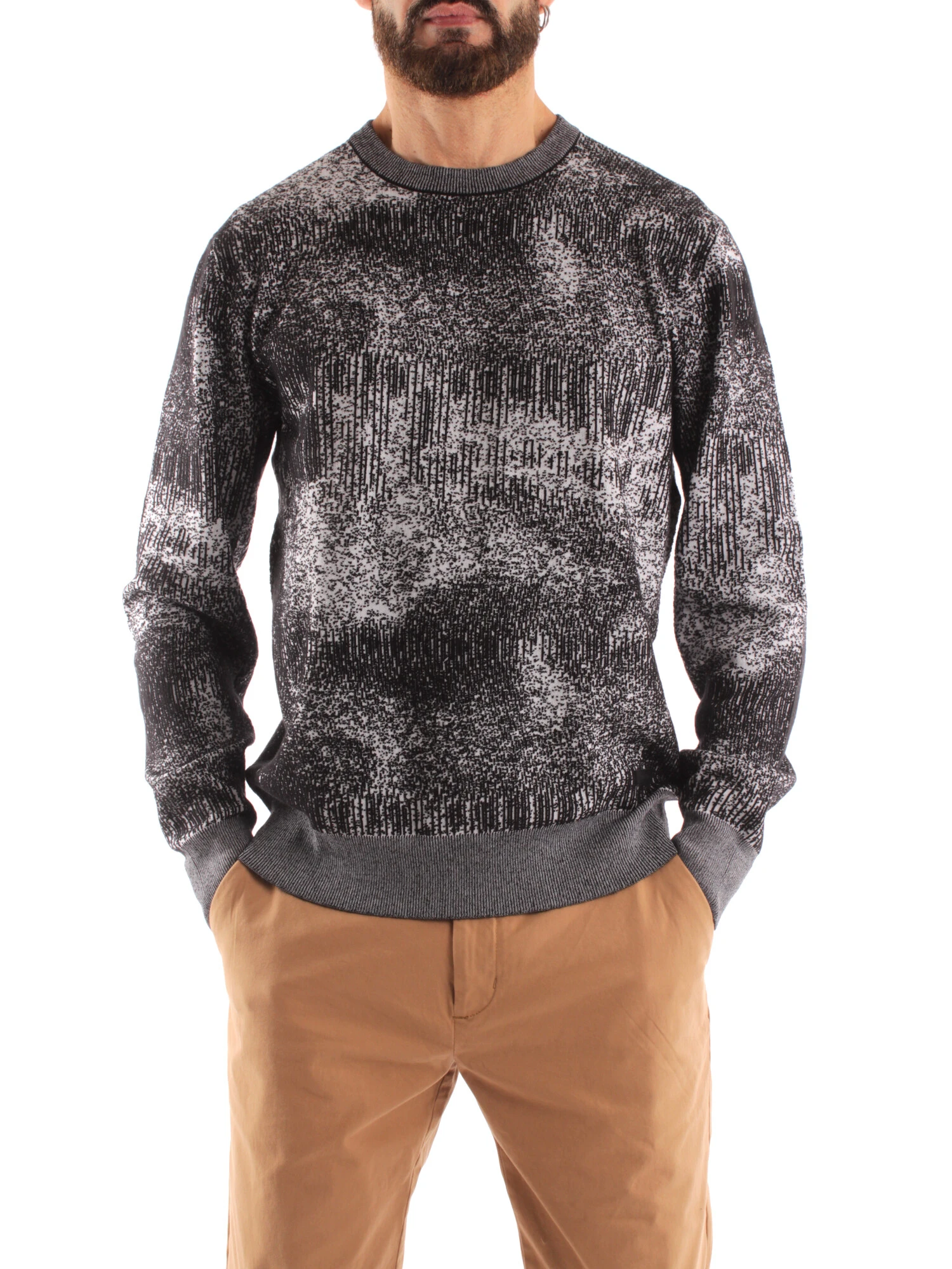 MAGLIONE GIROCOLLO IN JACQUARD UOMO NERO