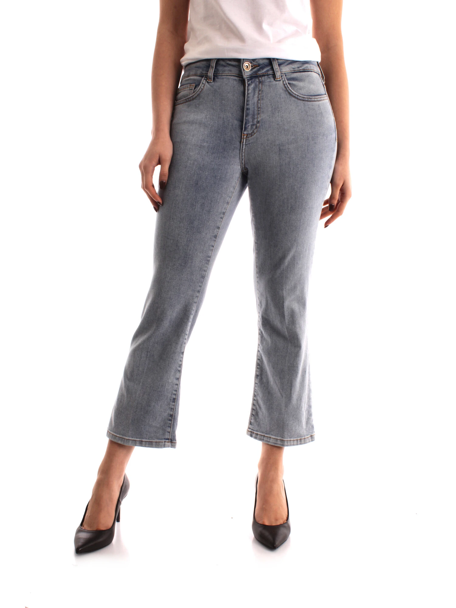 JEANS CROPPED IN COTONE CON PIEGA DONNA BLU CHIARO