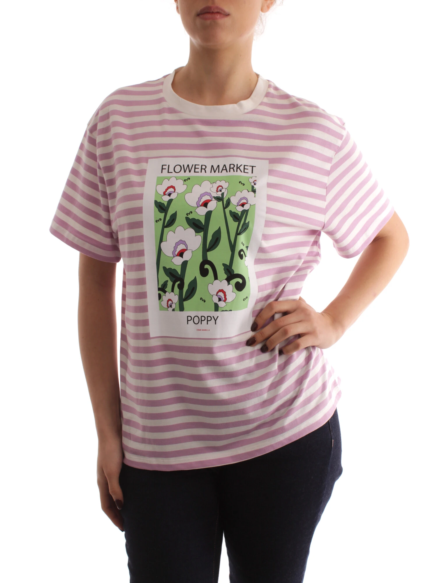 T-SHIRT MANICA CORTA CON STAMPA A RIGHE DONNA ROSA