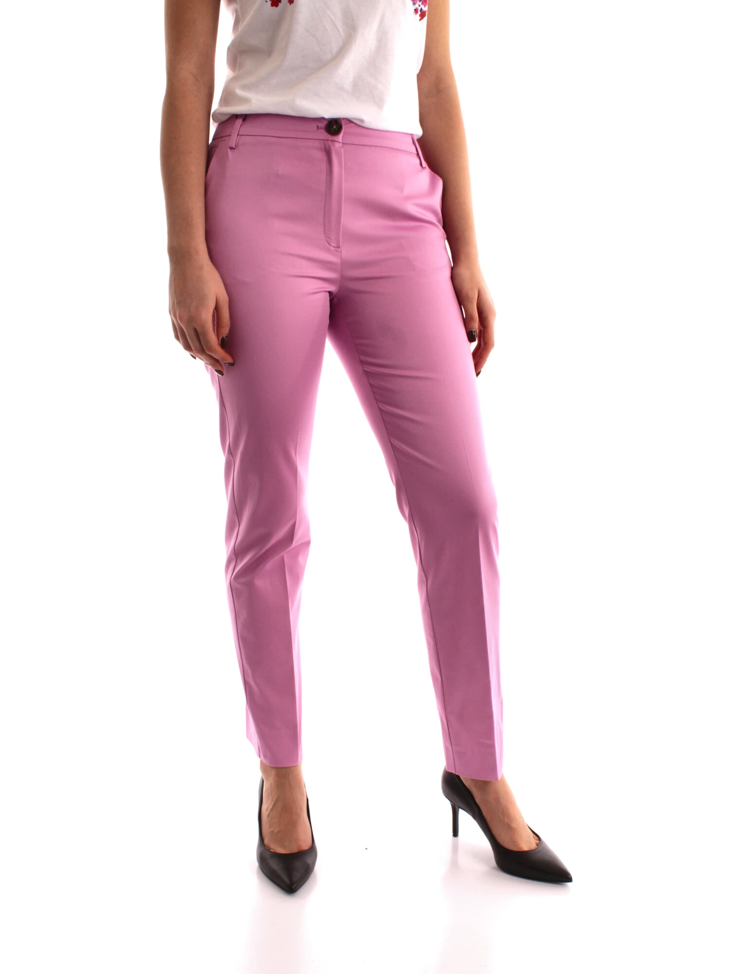 PANTALONI A SIGARETTA IN GABARDINE DI COTONE DONNA ROSA