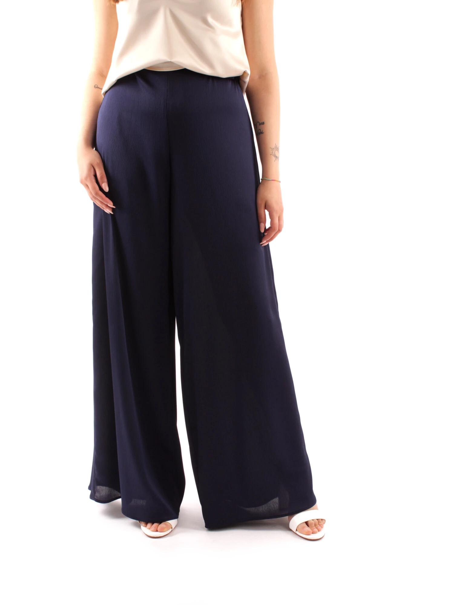 PANTALONI PALAZZO IN CREPONNE DONNA BLU NAVY