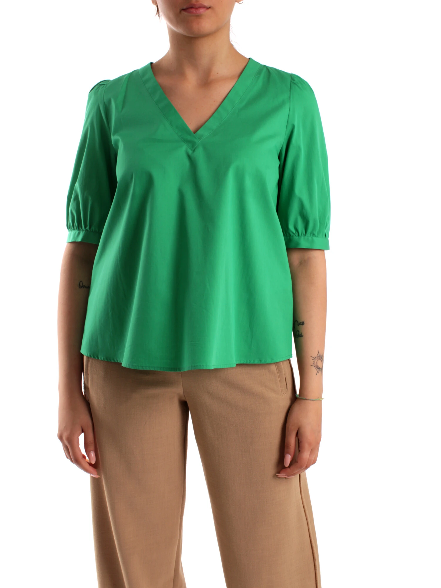 BLUSA CON SCOLLO A V DONNA VERDE