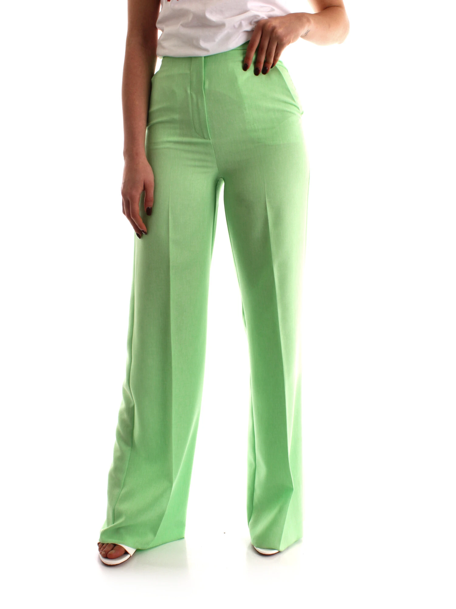 PANTALONI A ZAMPA CON PIEGA STIRATA DONNA VERDE