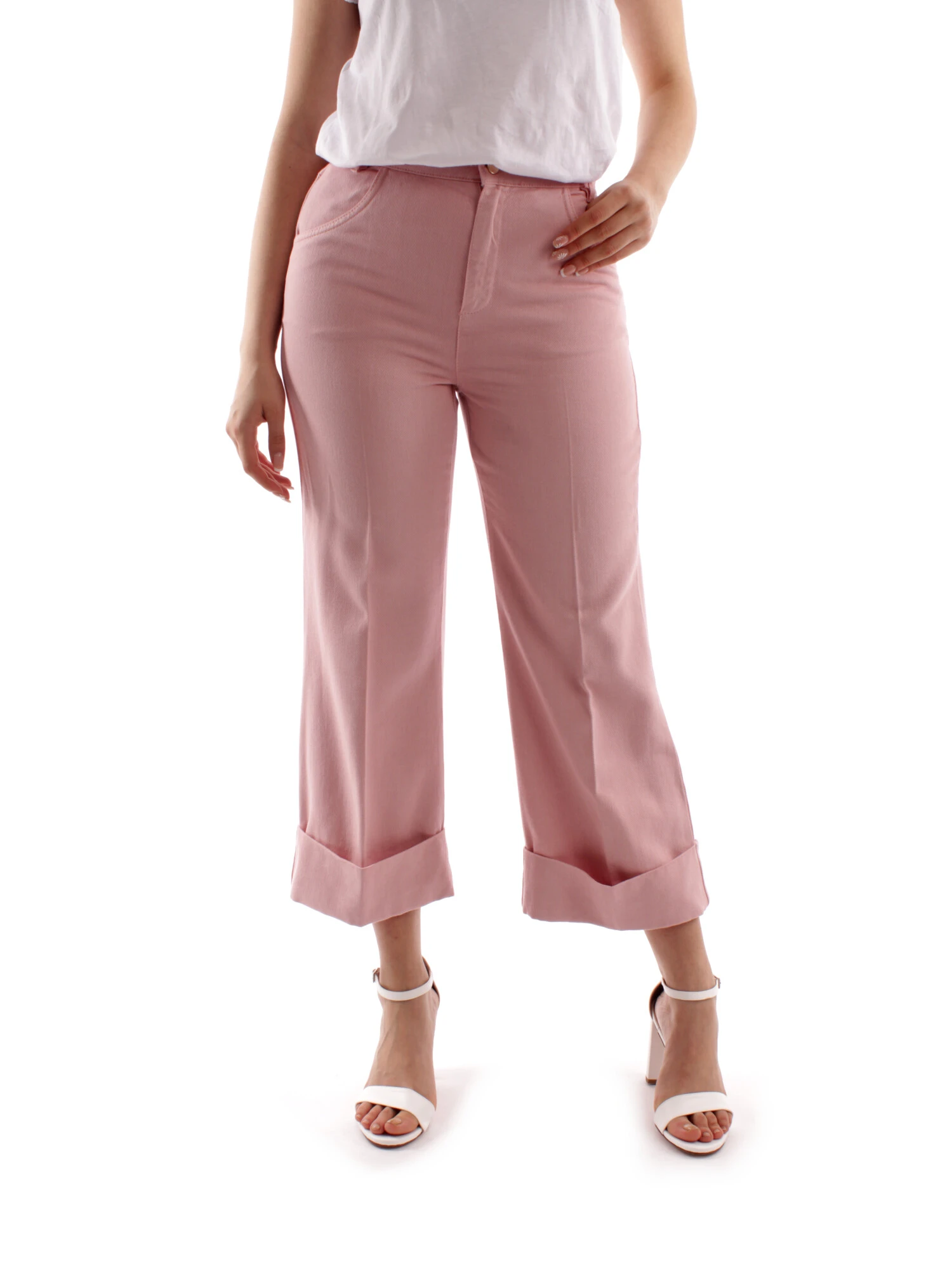 PANTALONI CROPPED CON RISVOLTO DONNA ROSA