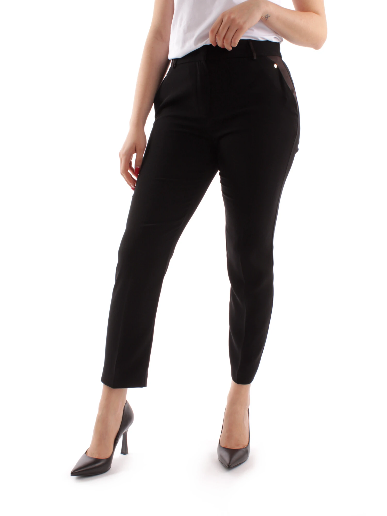 PANTALONI A SIGARETTA IN CREPE DONNA NERO