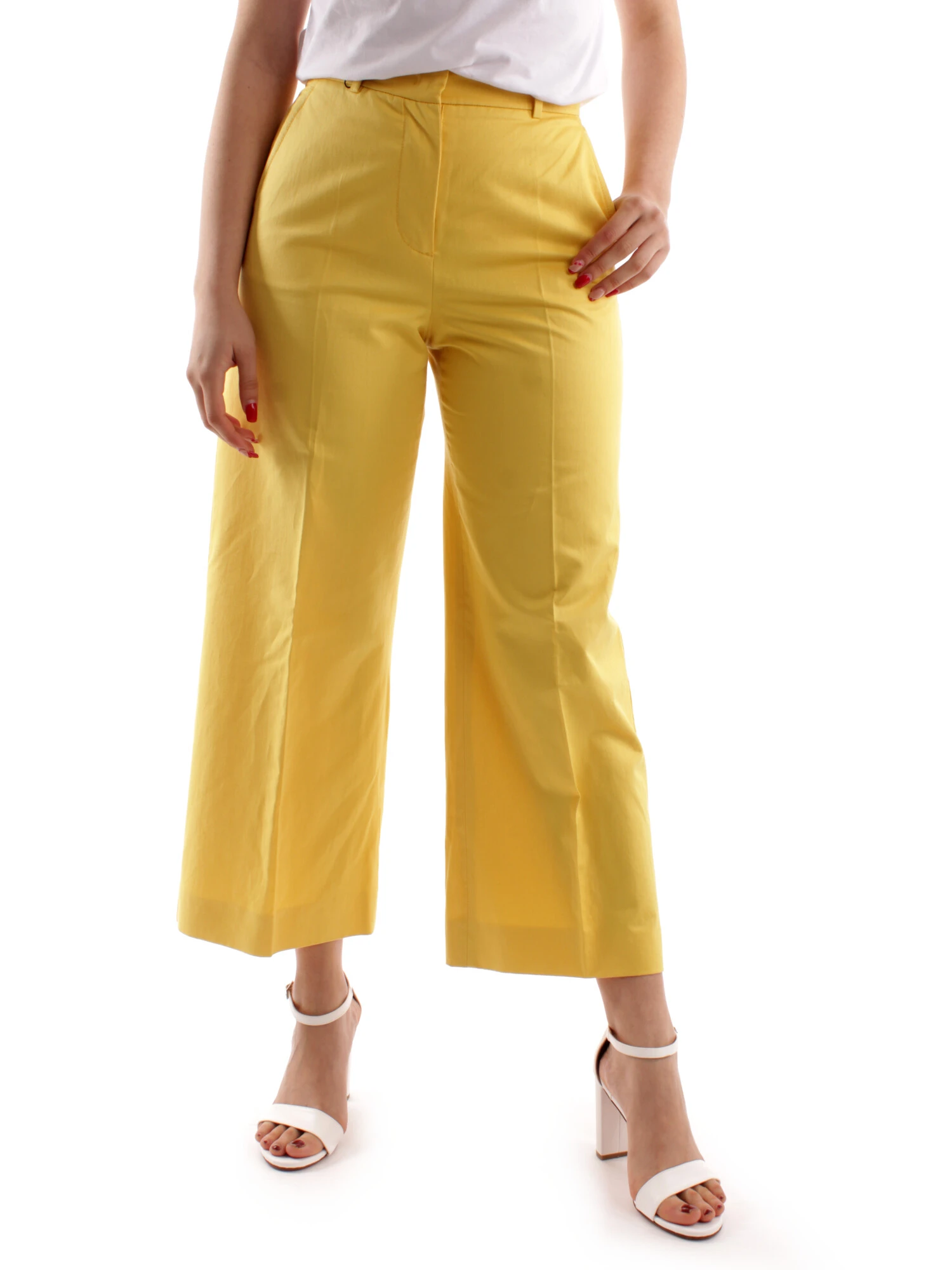 PANTALONI PALAZZO IN MISTO COTONE E LINO DONNA GIALLO