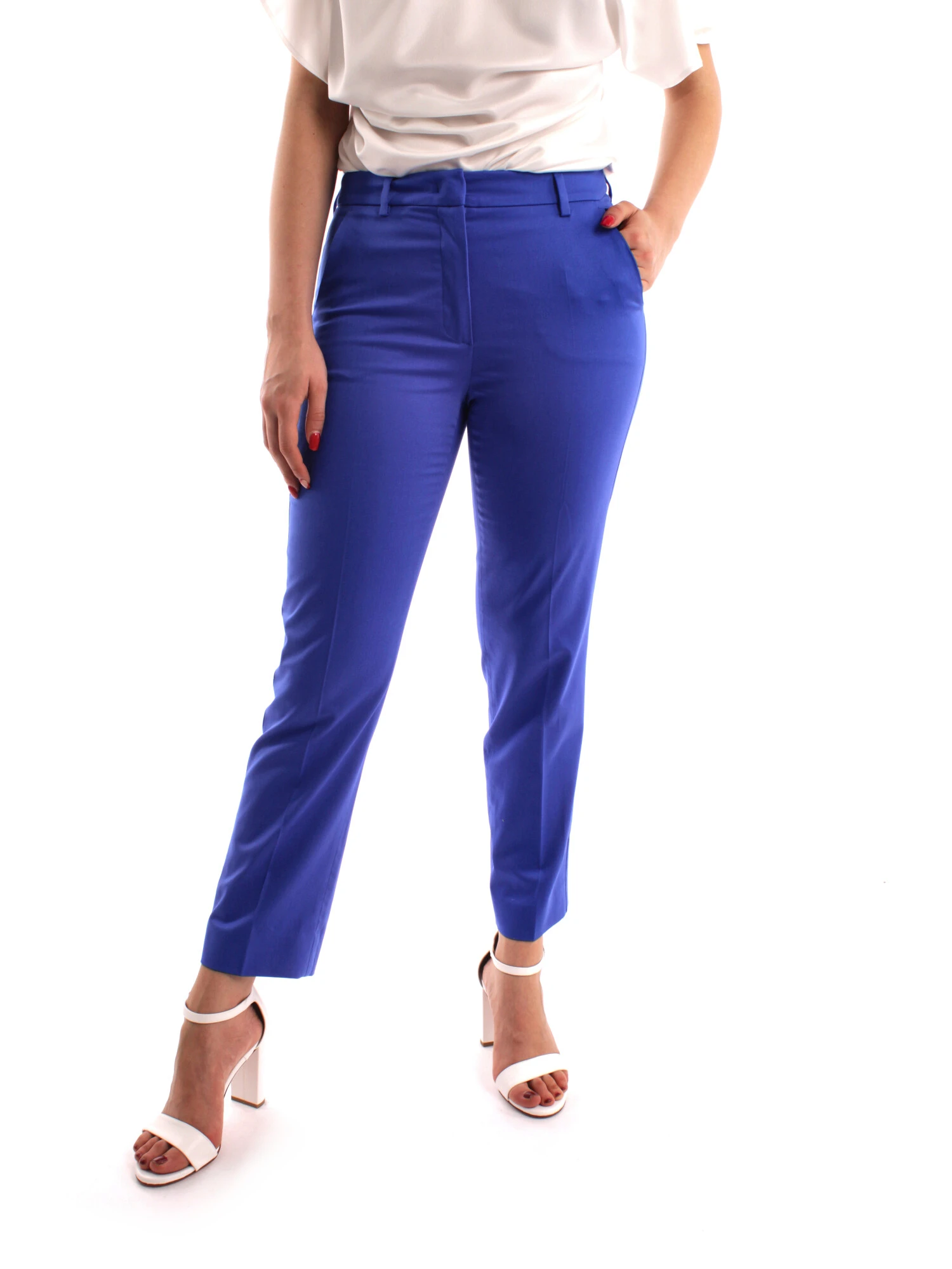 PANTALONI CHINO IN RASO DI COTONE DONNA BLU