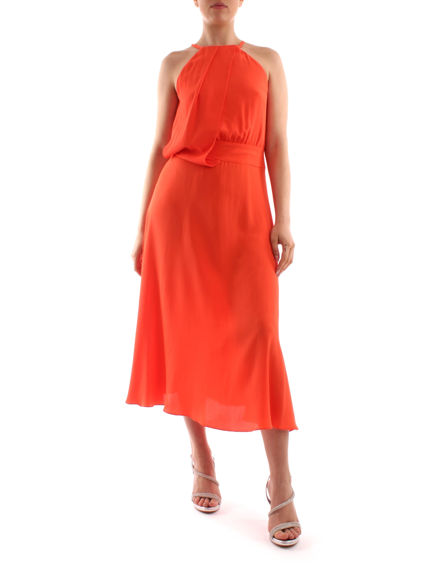 VESTITO LUNGO IN CREPE MISTO SETA DONNA ARANCIO