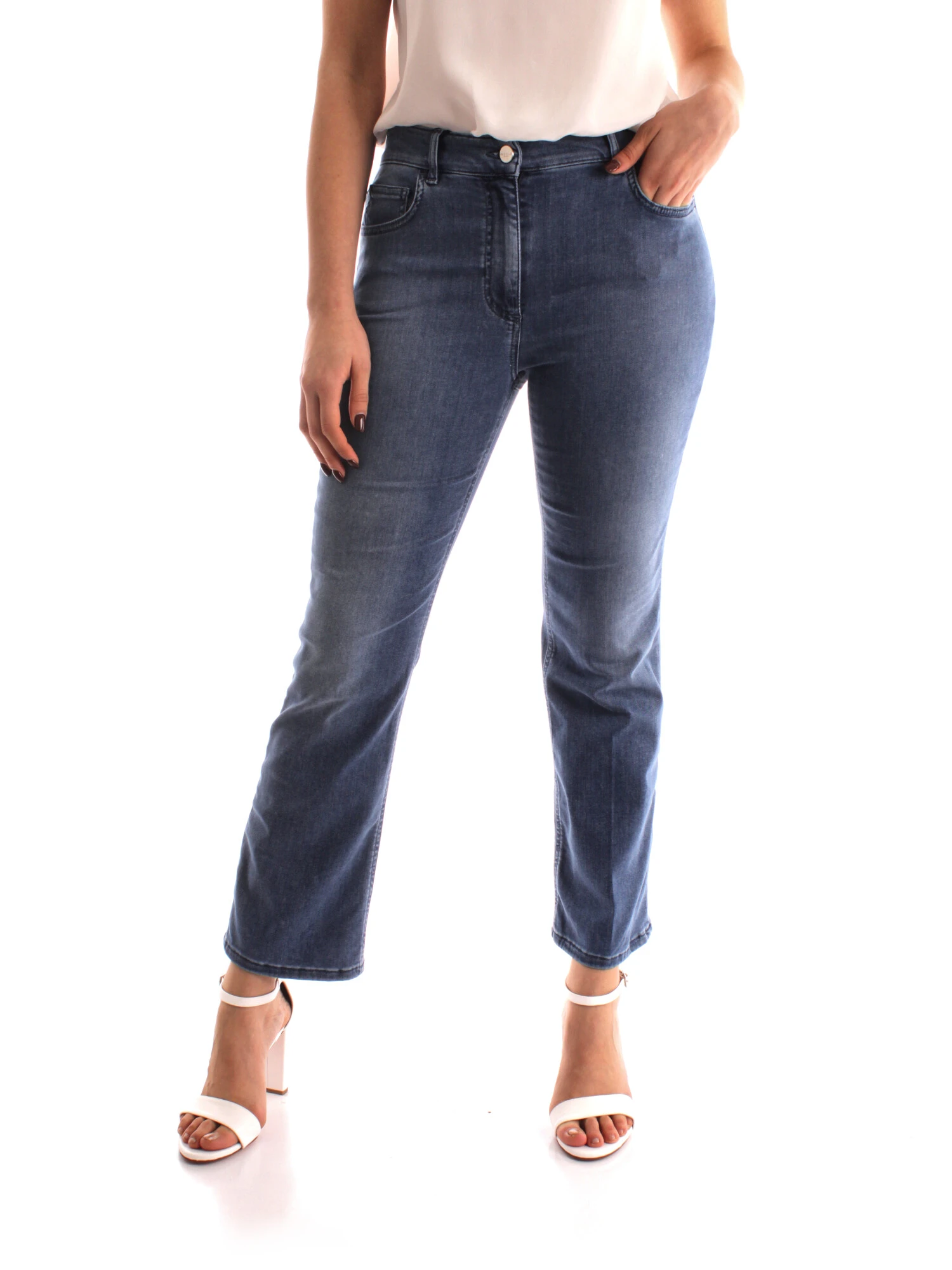 JEANS CROPPED CON FONDO SVASATO DONNA BLU