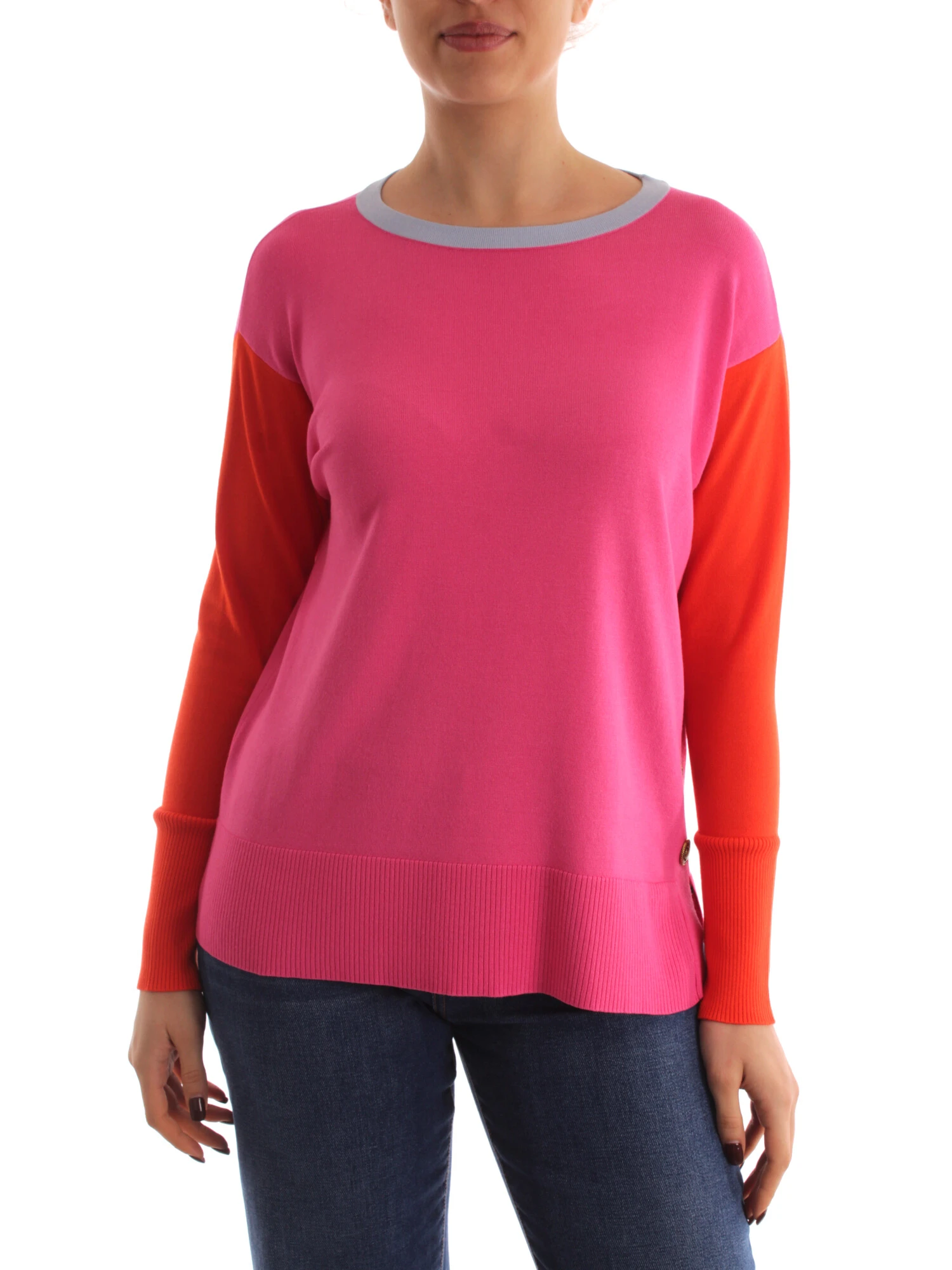 MAGLIA GIROCOLLO CON MANICHE A CONTRASTO ARANCIO DONNA ROSA