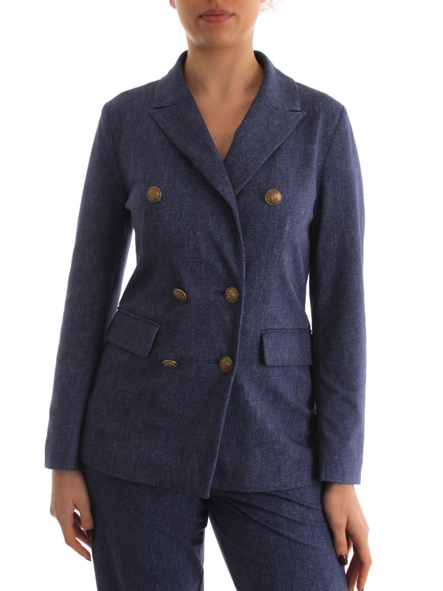 GIACCA BLAZER DOPPIOPETTO EFFETTO DENIM DONNA BLU