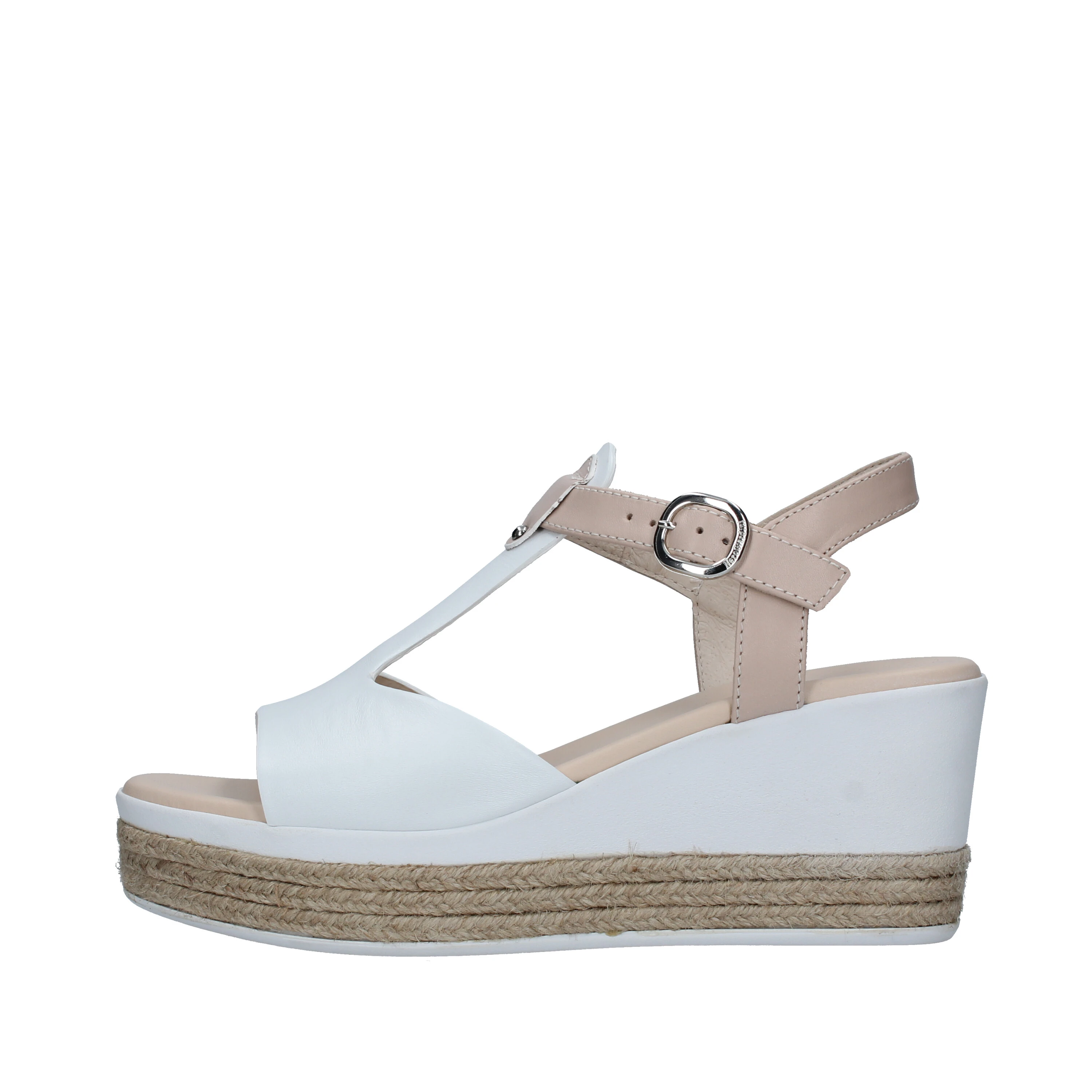 SANDALI CON ZEPPA IN PELLE BICOLORE DONNA BIANCO