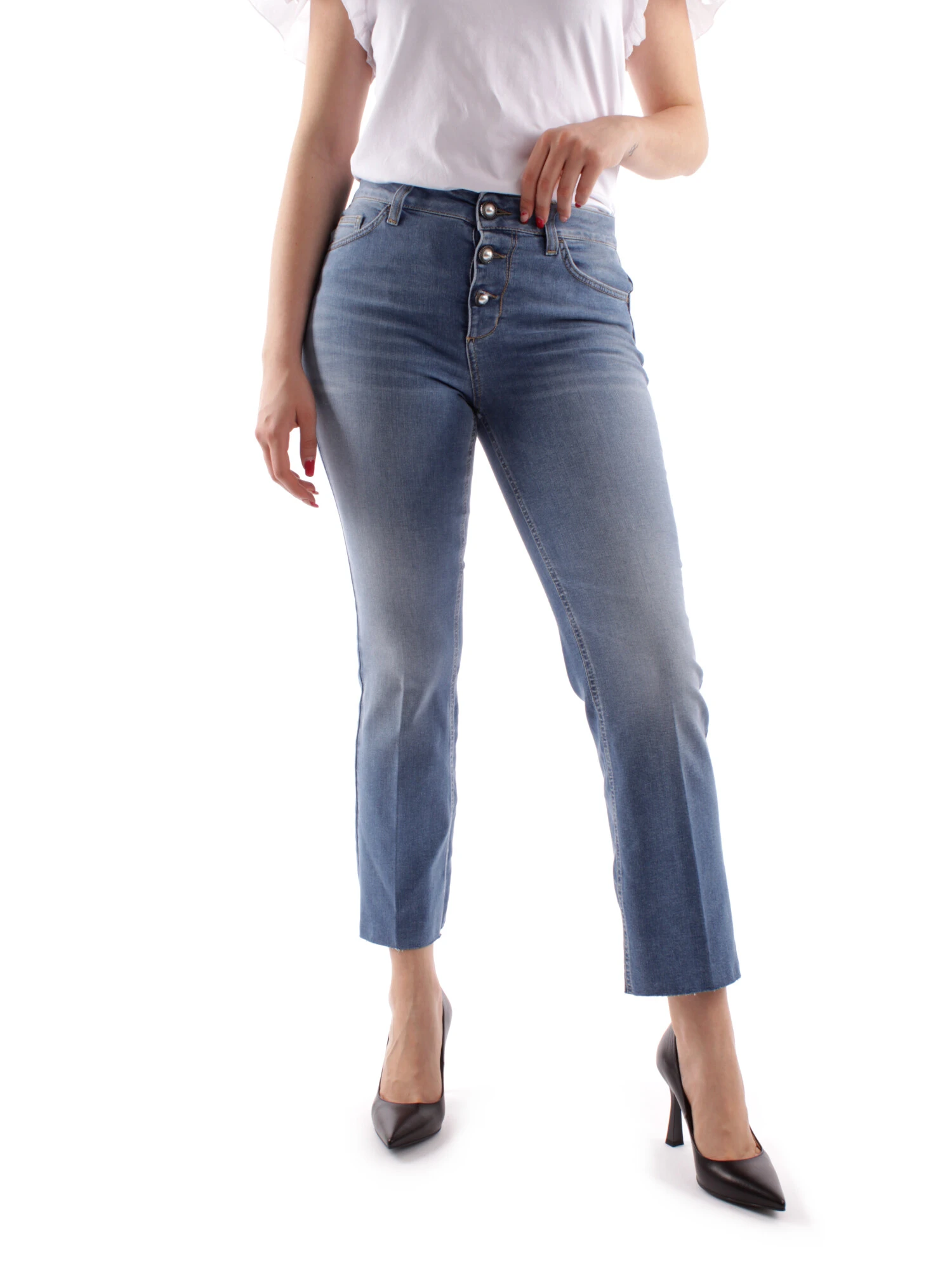 JEANS CROPPED CON BOTTONI DONNA BLU