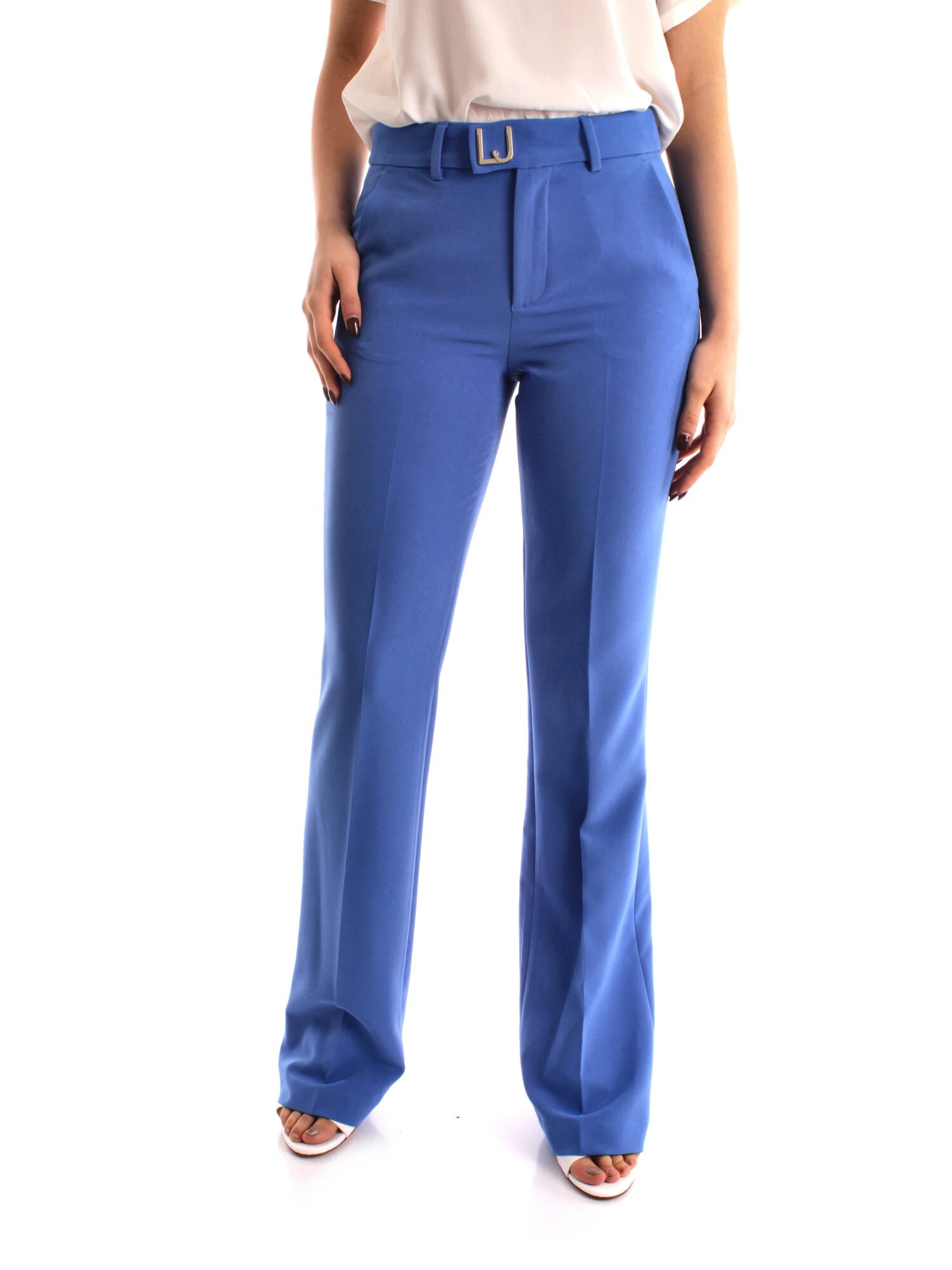 PANTALONI PALAZZO IN TESSUTO STRETCH CON CINTURA DONNA BLU