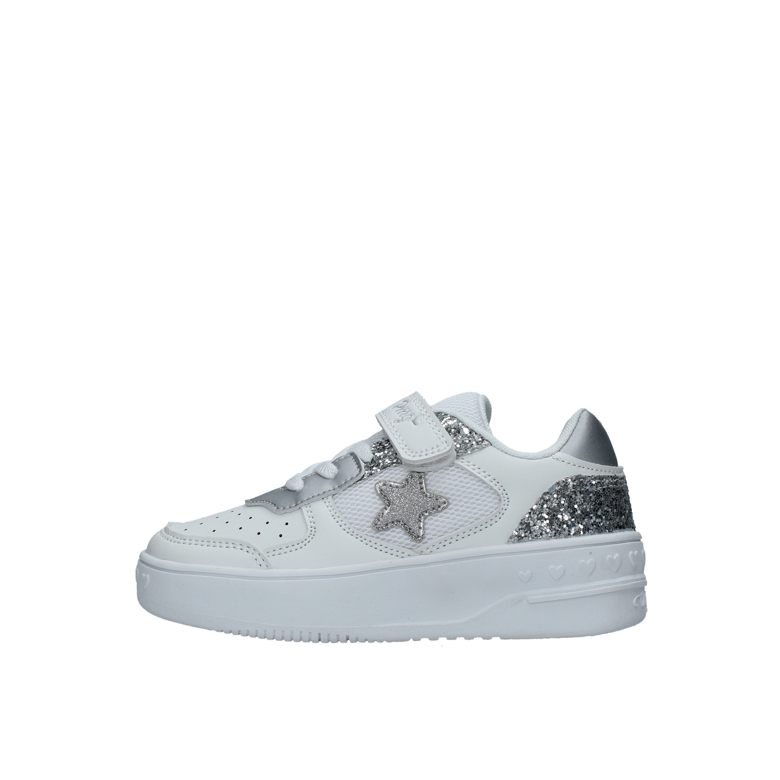 SNEAKERS BASSE CON CUORICINI E STELLINE ARGENTO BAMBINA BIANCO