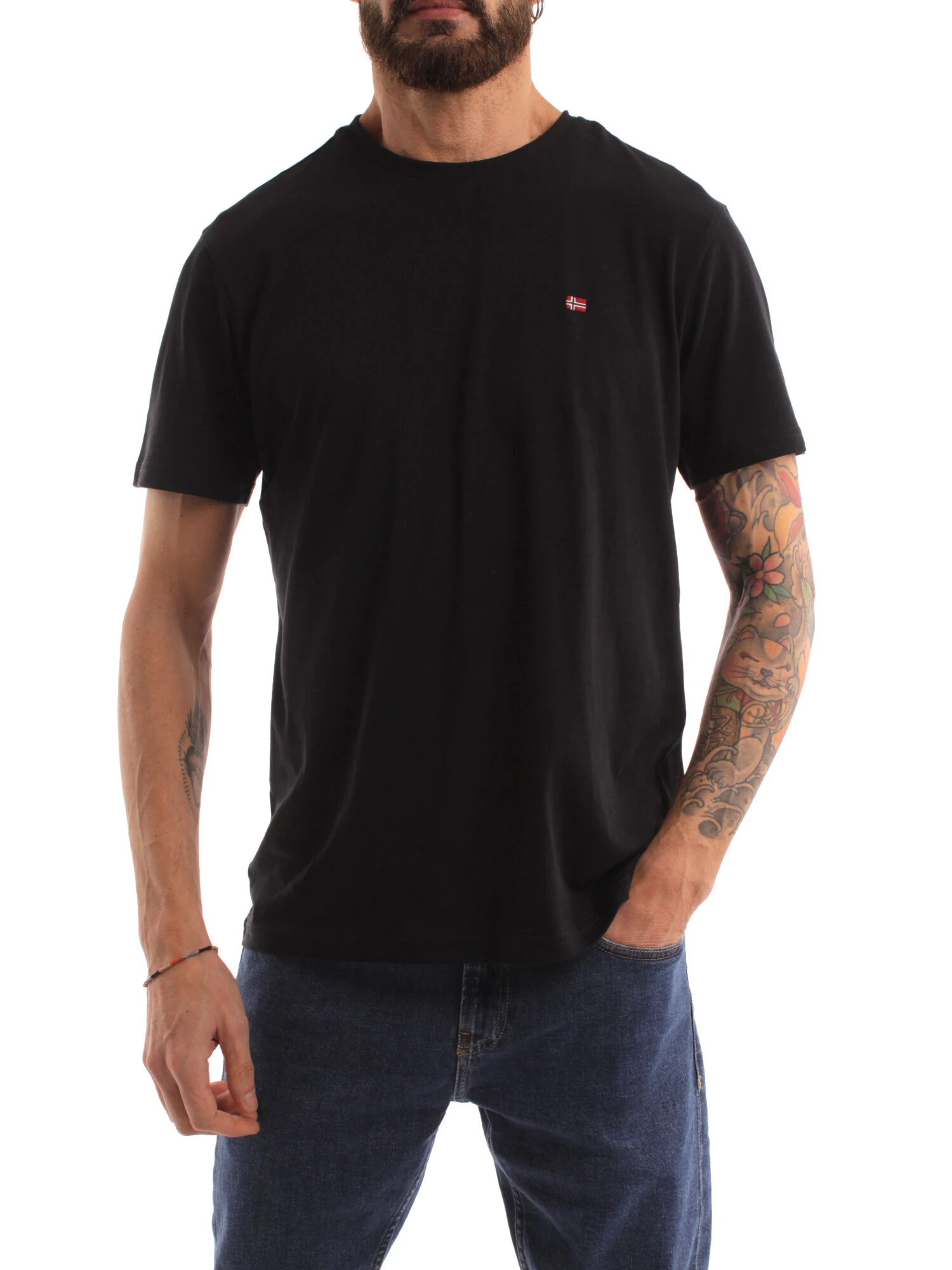 T-SHIRT MANICA CORTA LOGATA IN PURO COTONE UOMO NERO