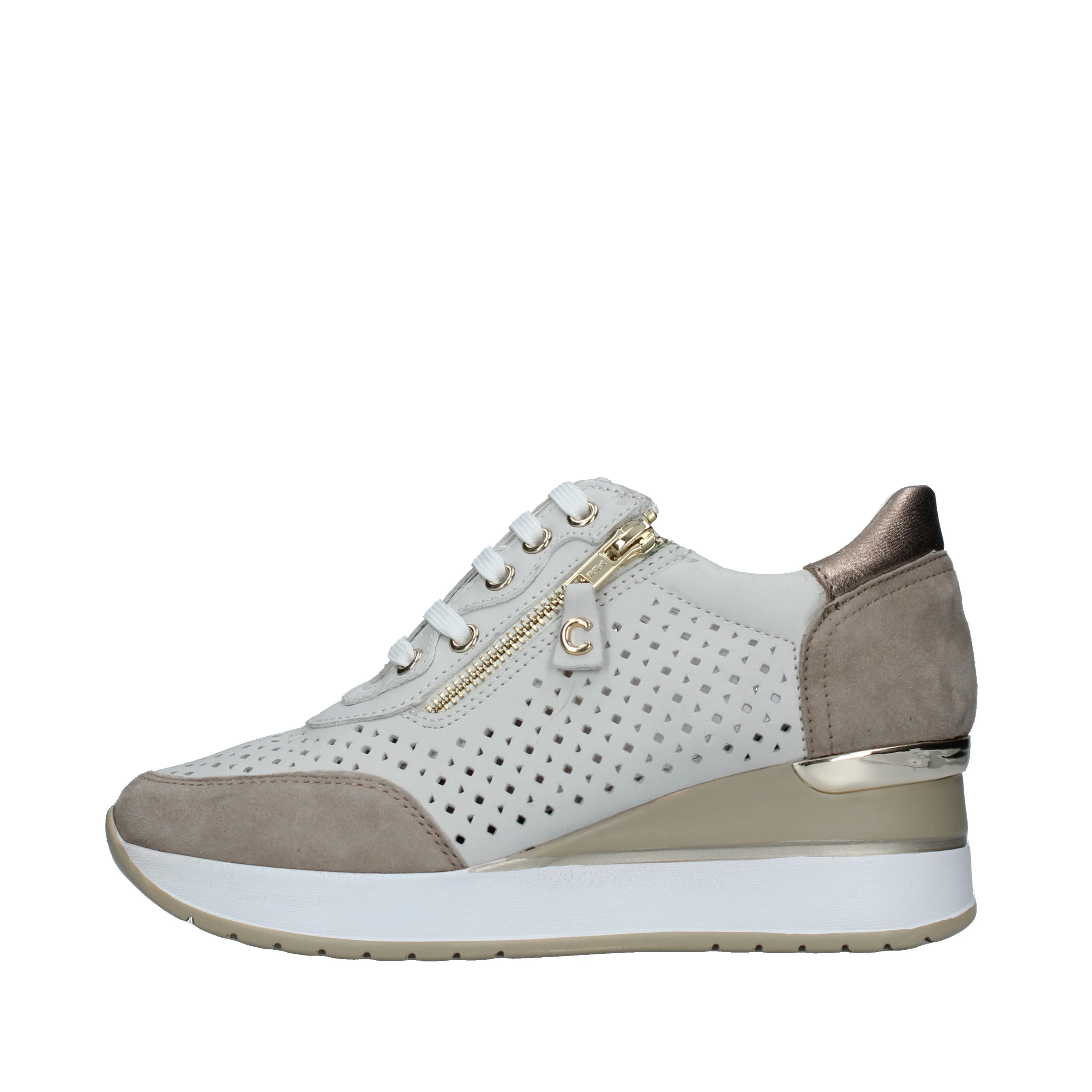 SNEAKERS PLATFORM TRAFORATE CON ZIP E LACCI DONNA BIANCO