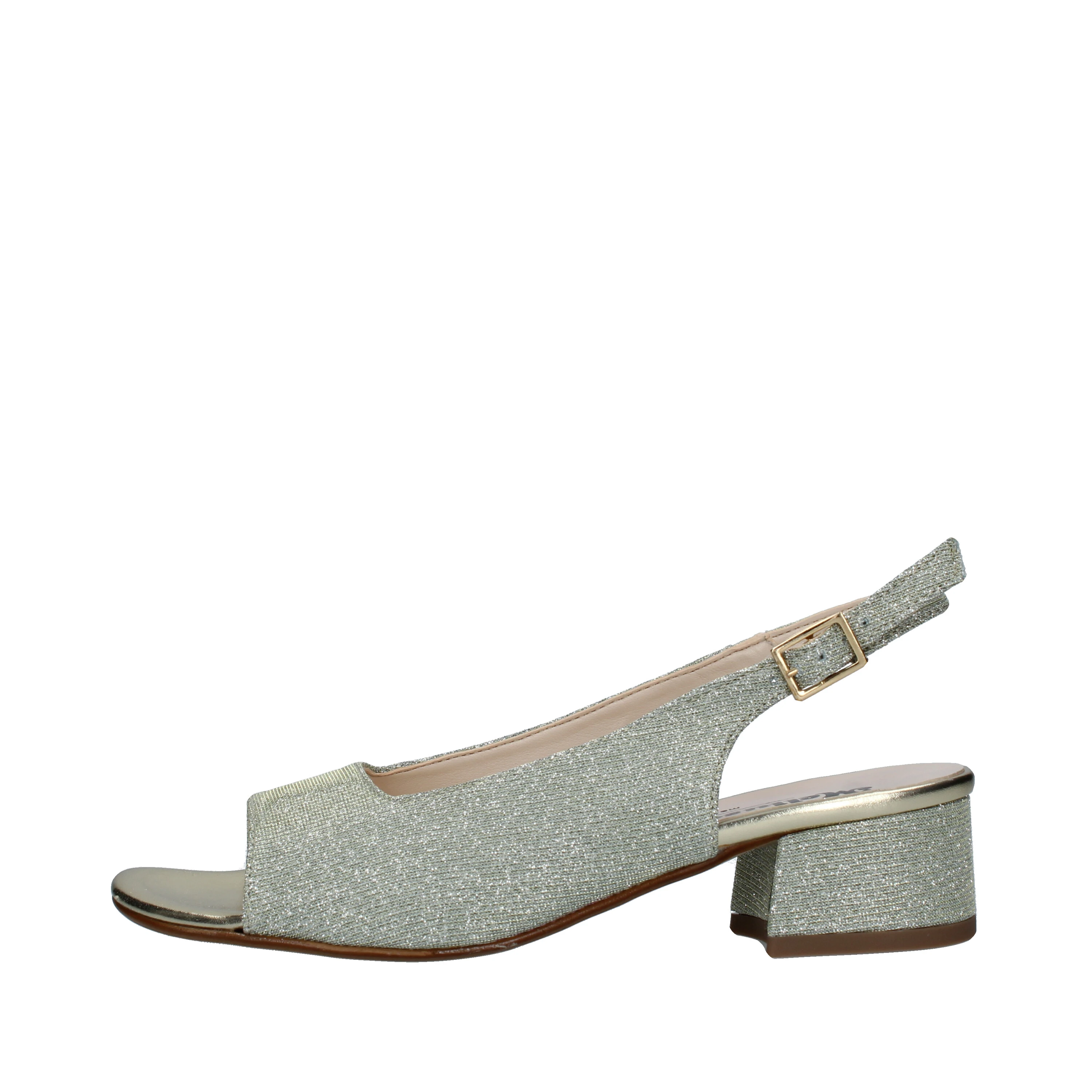 SANDALI TACCO BASSO CON GLITTER DONNA PLATINO