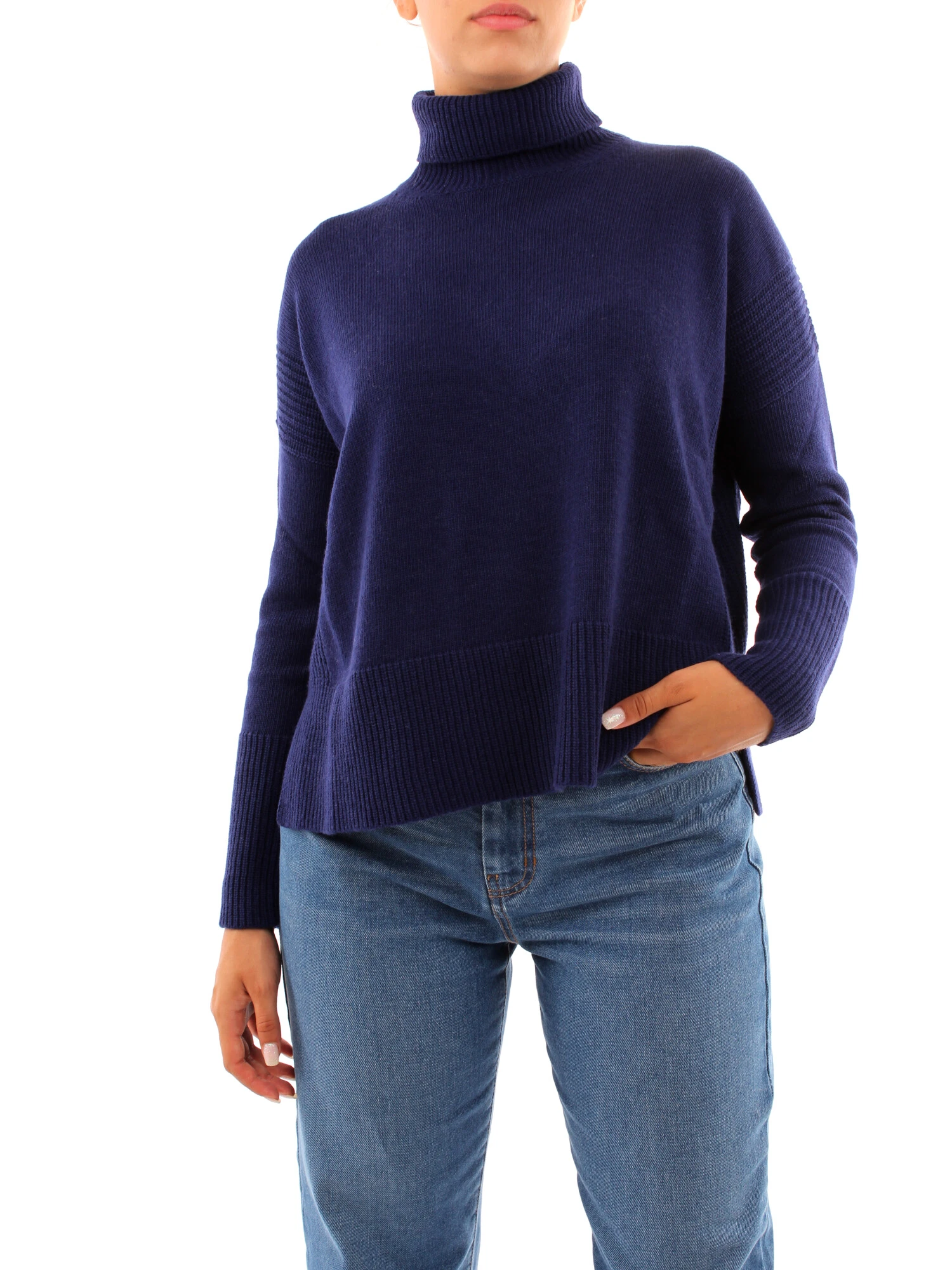 MAGLIA DOLCEVITA CON SPACCHI LATERALI DONNA BLU