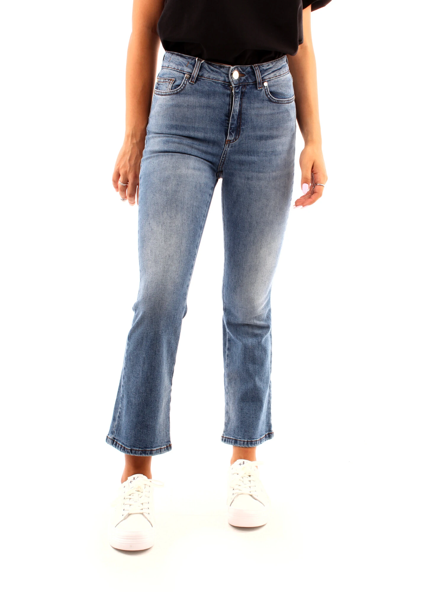 JEANS CROPPED FLARE IN COTONE STRETCH DONNA BLU