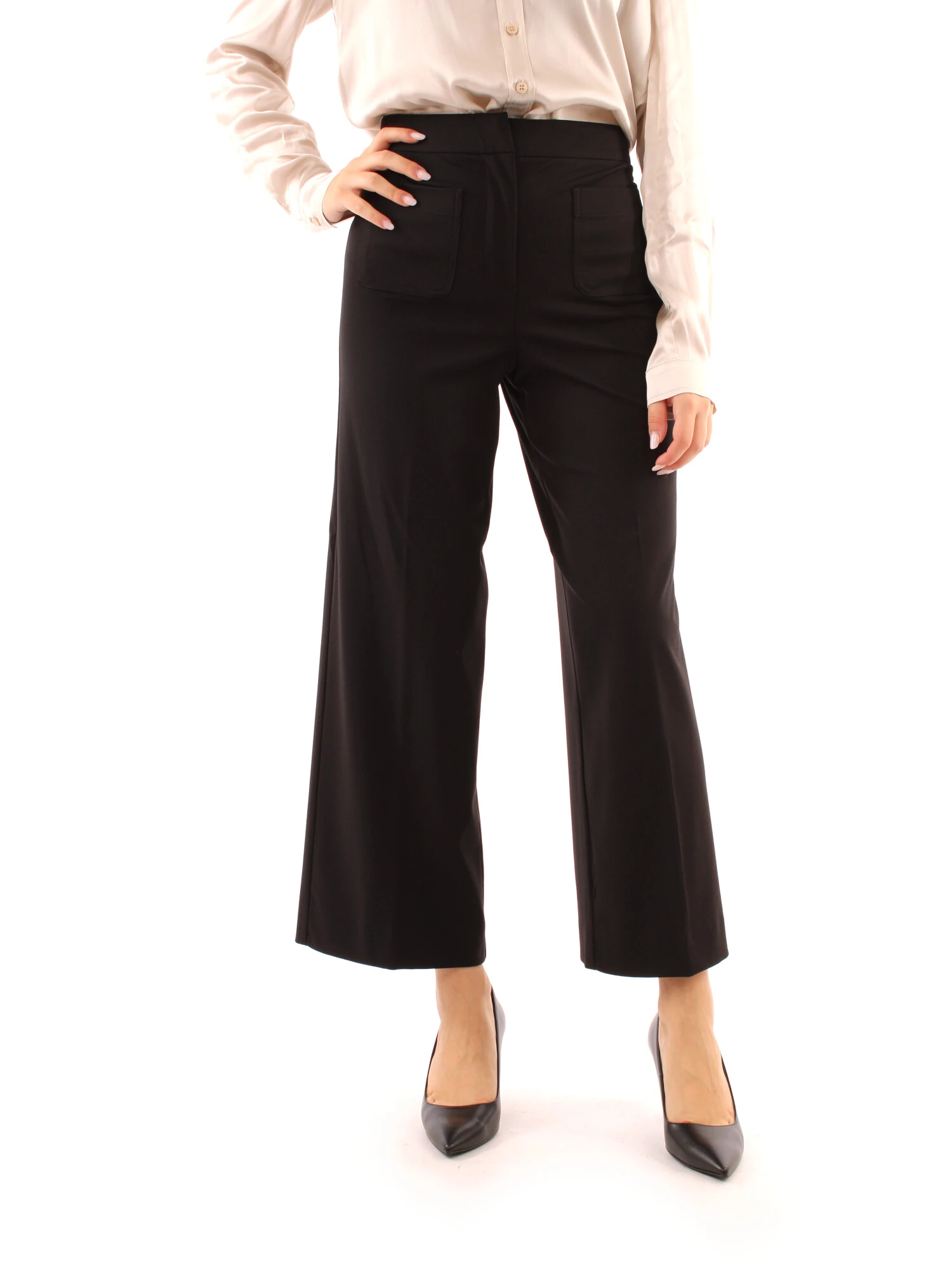 PANTALONI PALAZZO CON TASCHE DONNA NERO