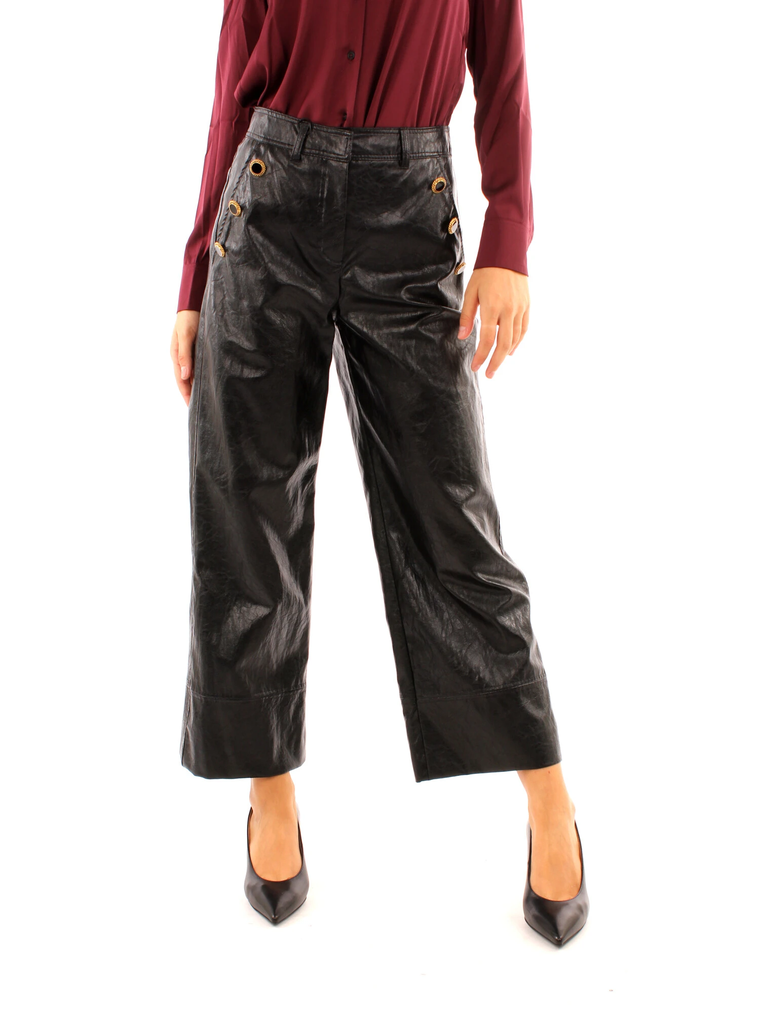 PANTALONI ZAMPA FLARE EFFETTO PELLE DONNA NERO