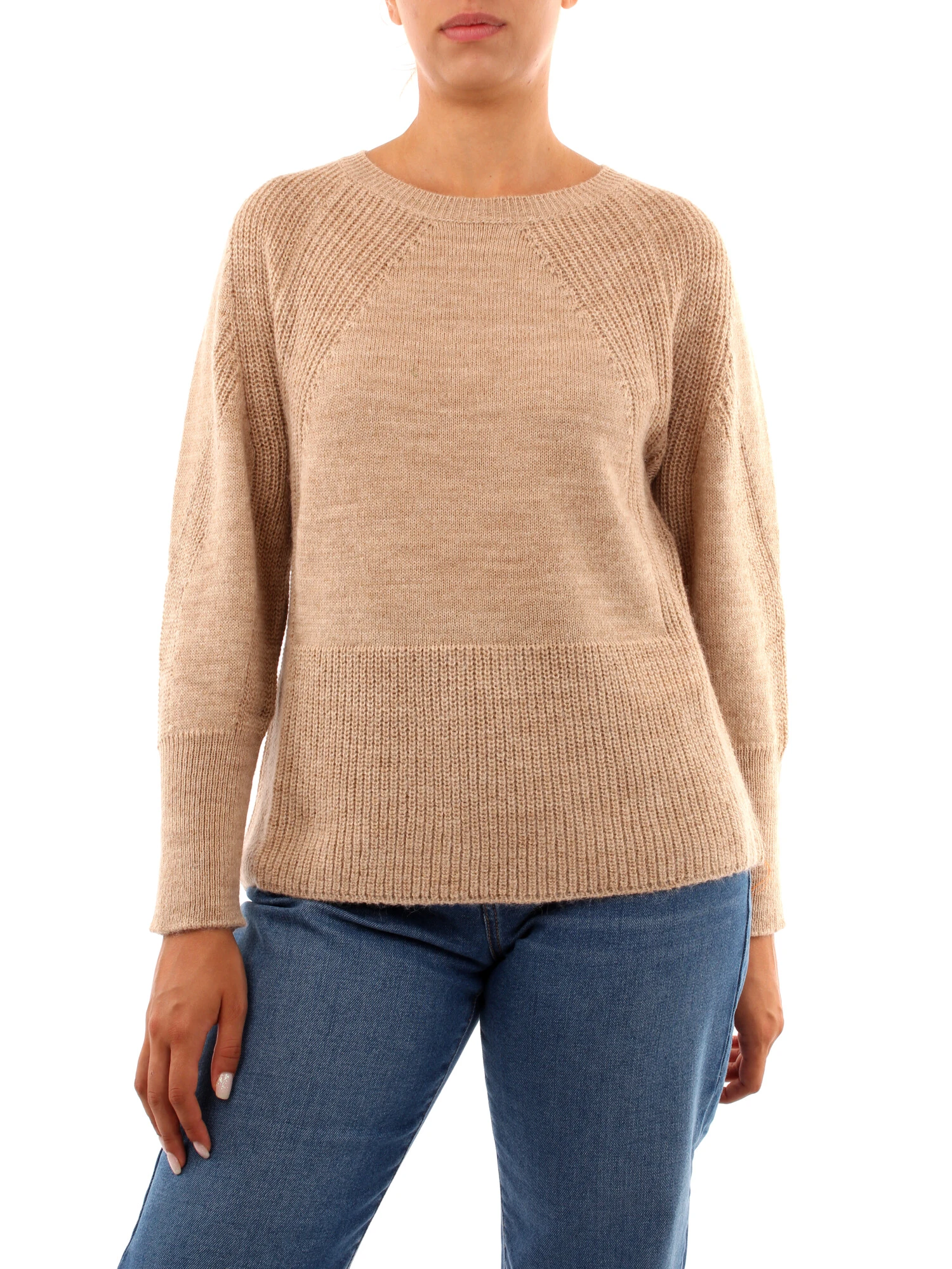 MAGLIA GIROCOLLO IN MISTO LANA E ALPACA DONNA BEIGE