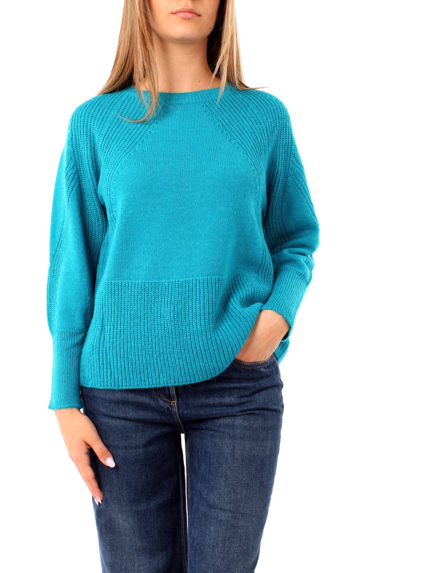 MAGLIA GIROCOLLO IN MISTO LANA E ALPACA DONNA AZZURRO