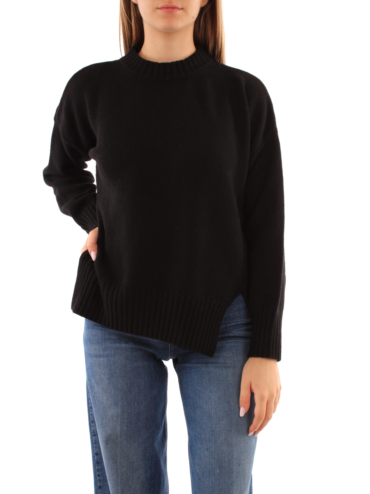 MAGLIA GIROCOLLO MONOCHROME IN CASHMERE DONNA NERO