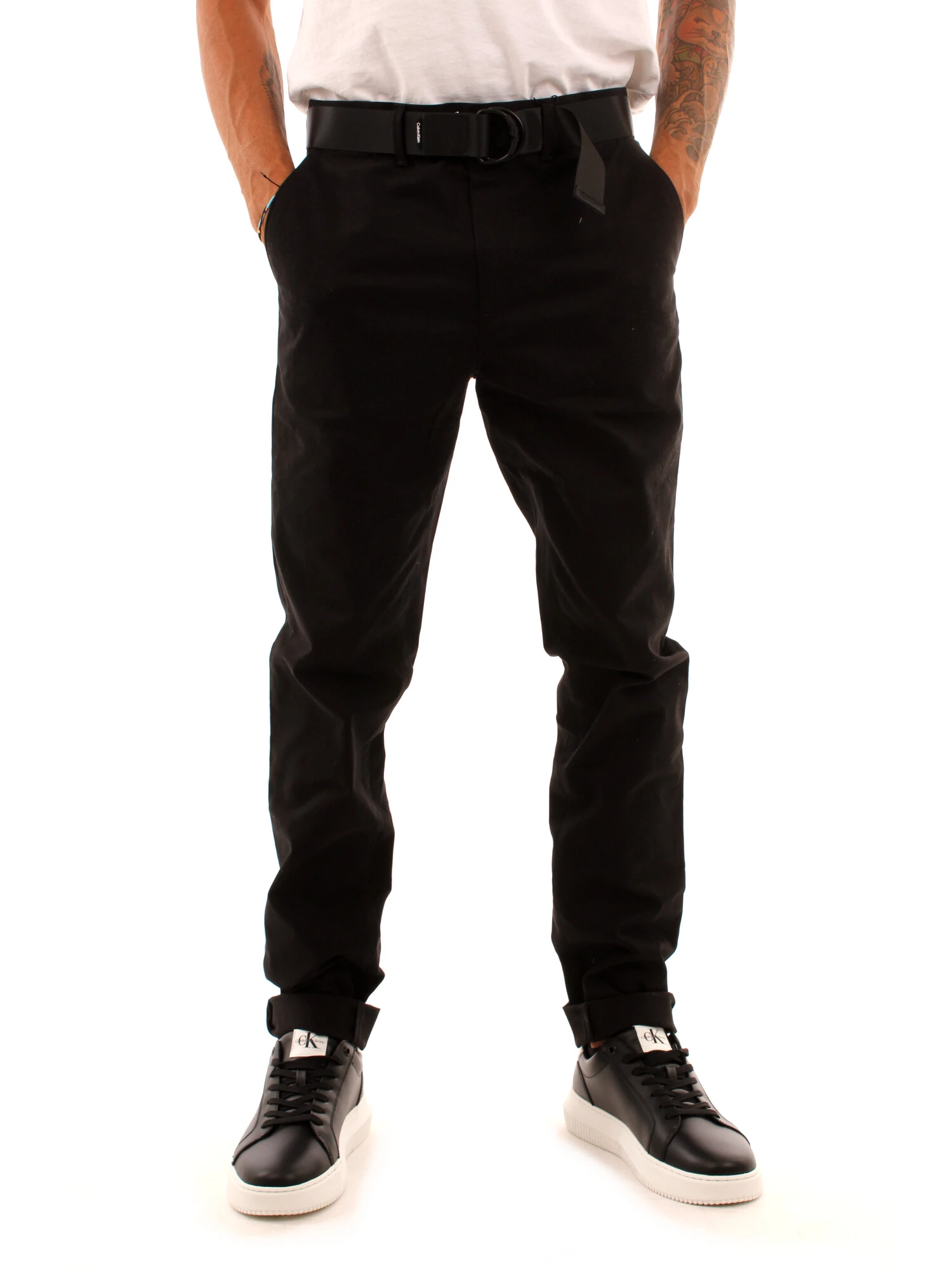 PANTALONI CHINO CON CINTURA UOMO NERO