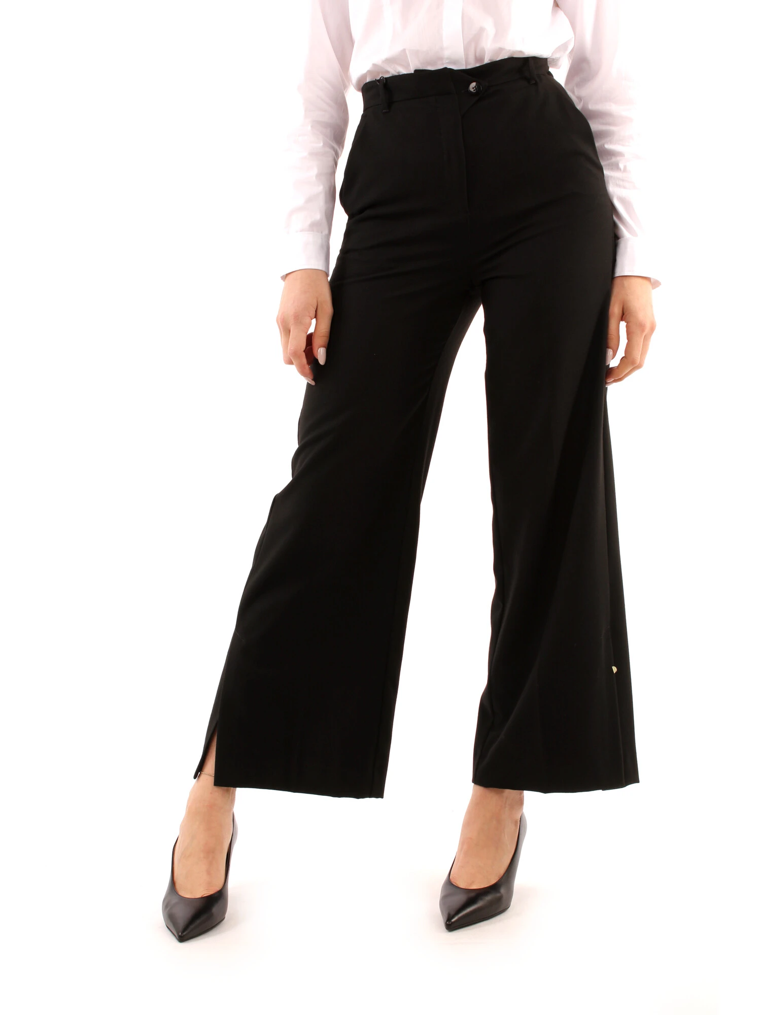 PANTALONI PALAZZO IN FLANELLA DONNA NERO