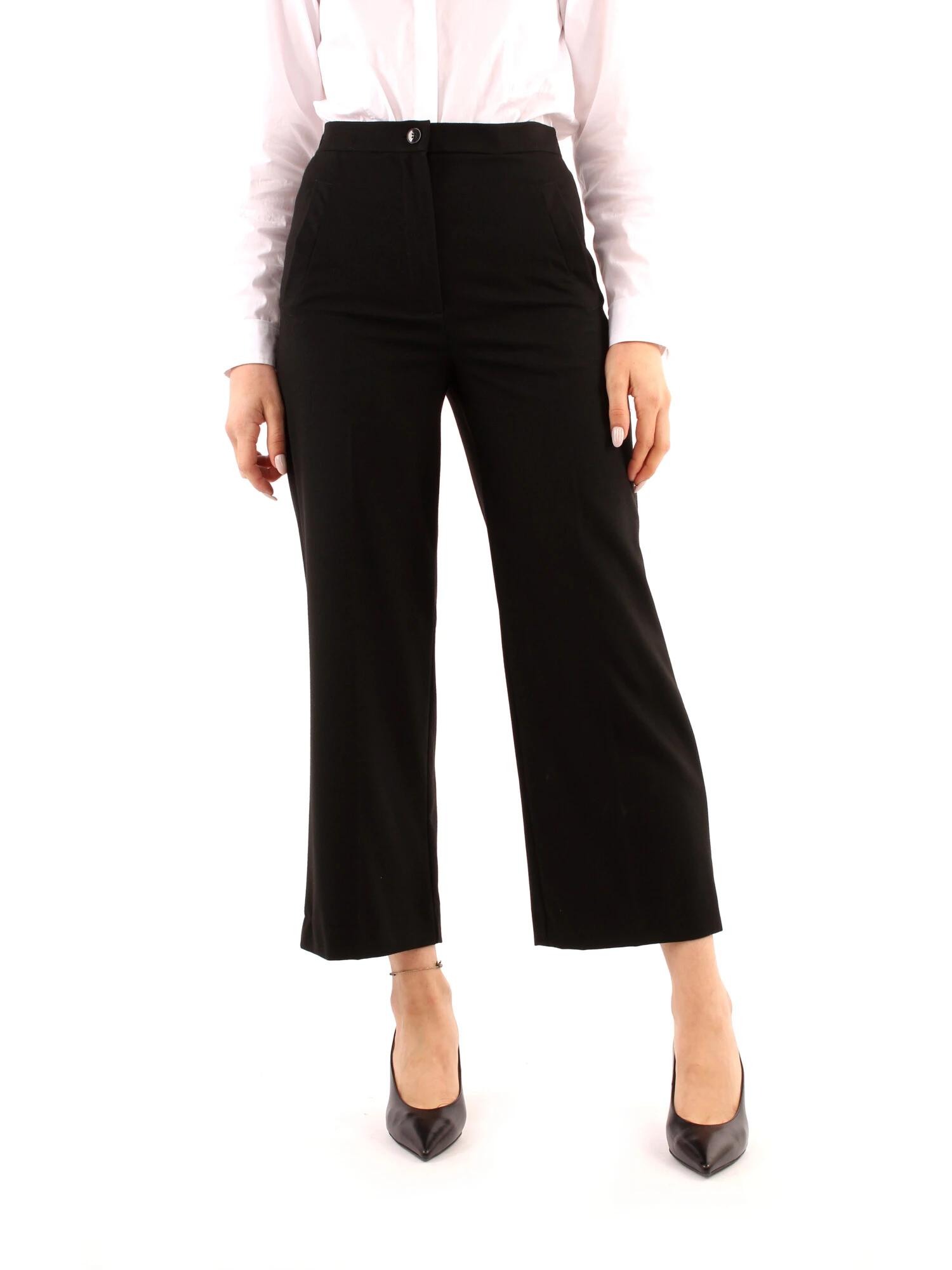 PANTALONI CROPPED IN FLANELLA DONNA NERO