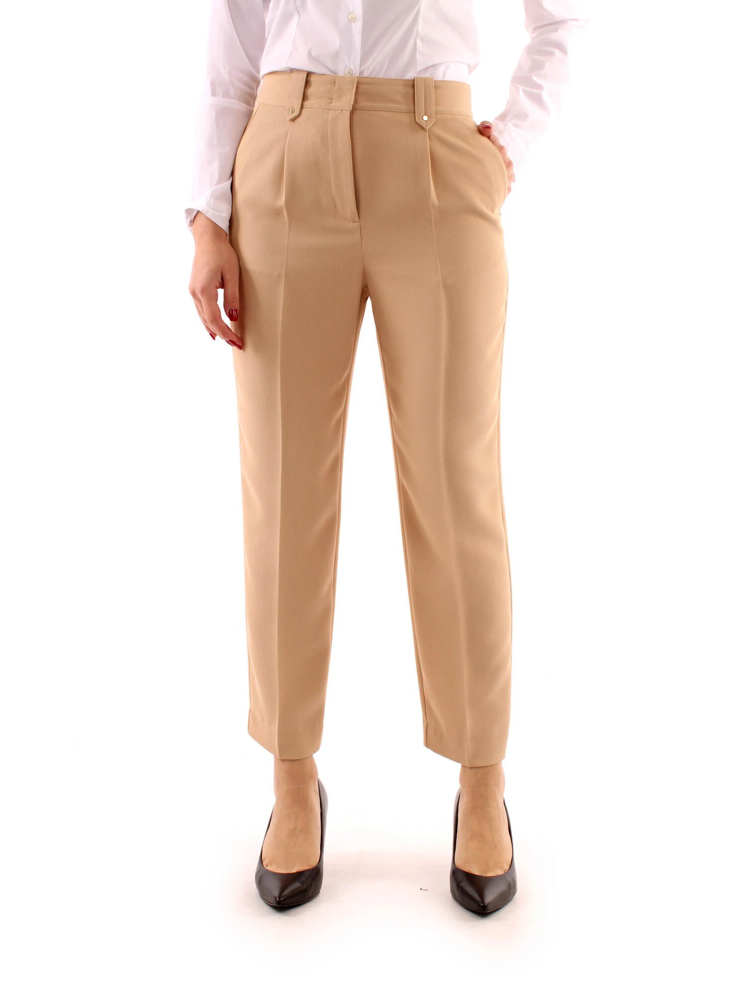 PANTALONI A SIGARETTA IN MISTO COTONE DONNA BEIGE