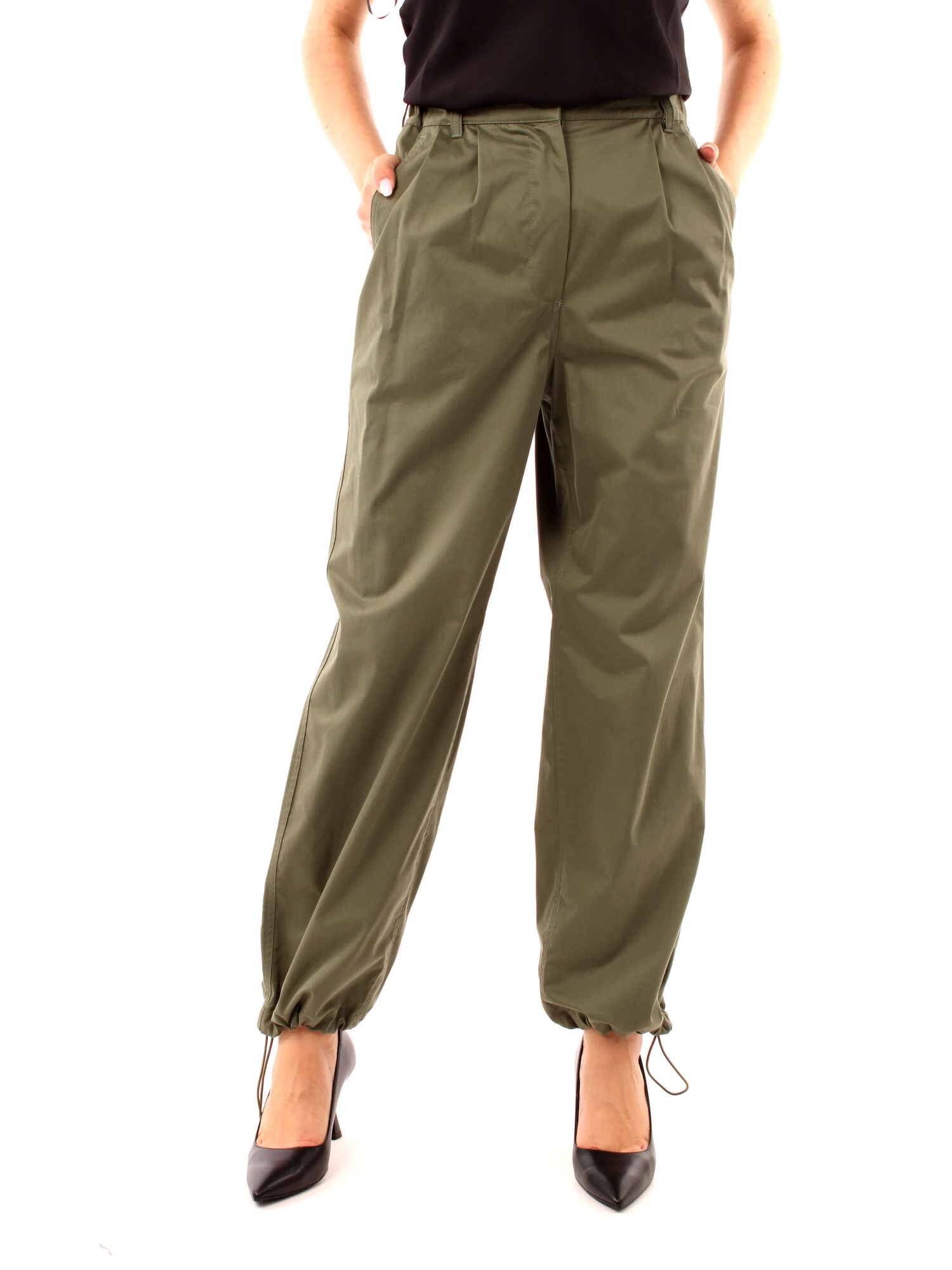 PANTALONI CARGO IN RASO COTONE STRETCH DONNA VERDE