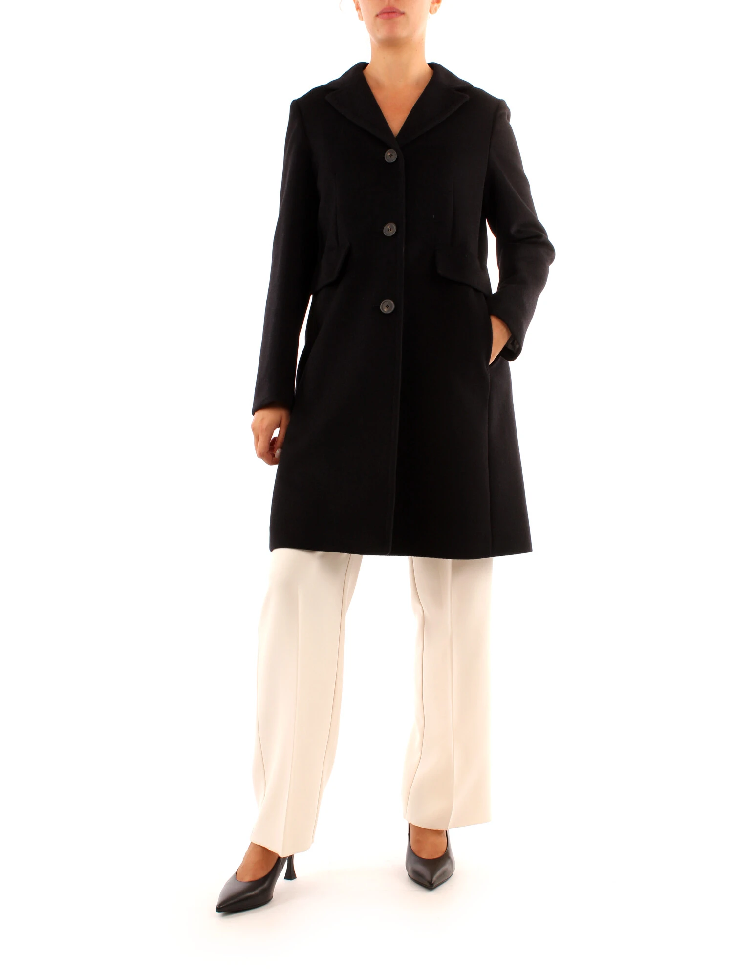 CAPPOTTO CORTO IN LANA MONOCOLORE DONNA NERO