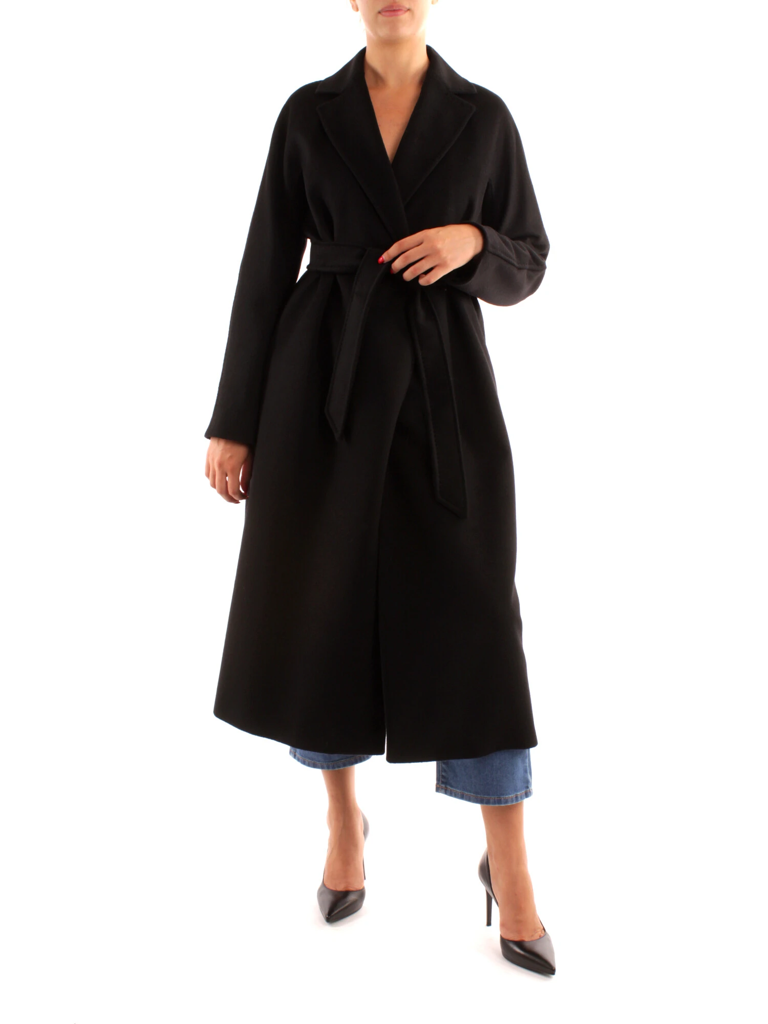 CAPPOTTO LUNGO A VESTAGLIA MONOCOLORE DONNA NERO