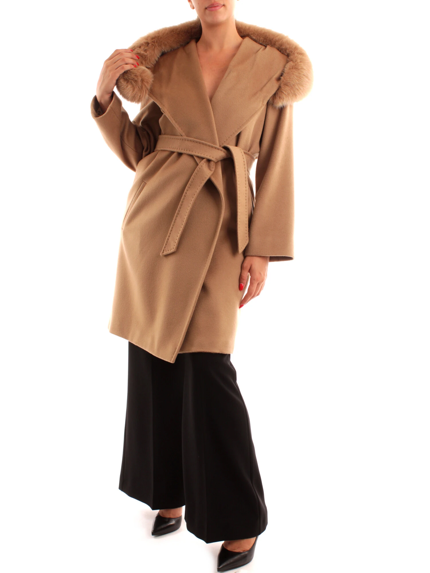 CAPPOTTO LUNGO CON PELLICCIA DONNA BEIGE