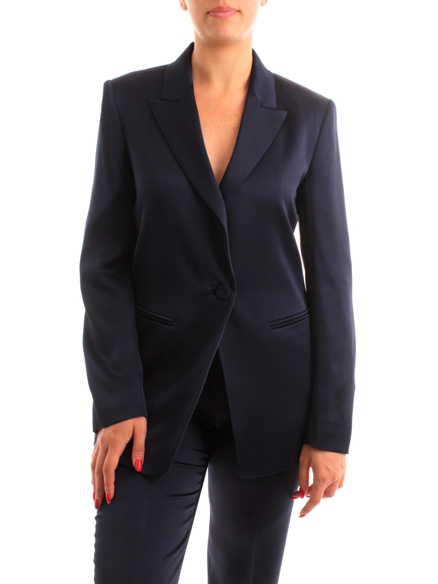 GIACCA BLAZER IN CREPE LUCIDO DONNA BLU