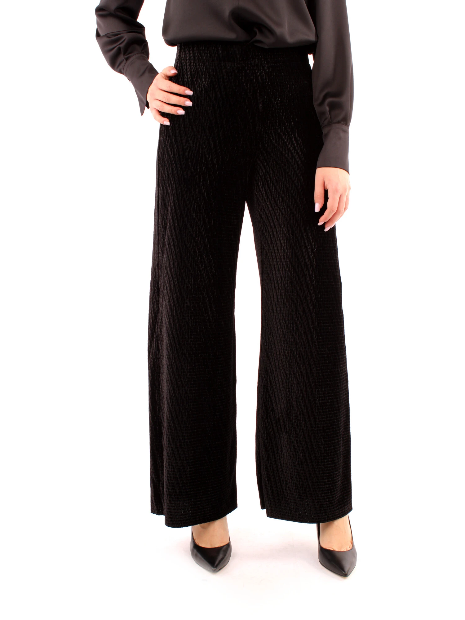 PANTALONI PALAZZO IN VELLUTO DONNA NERO