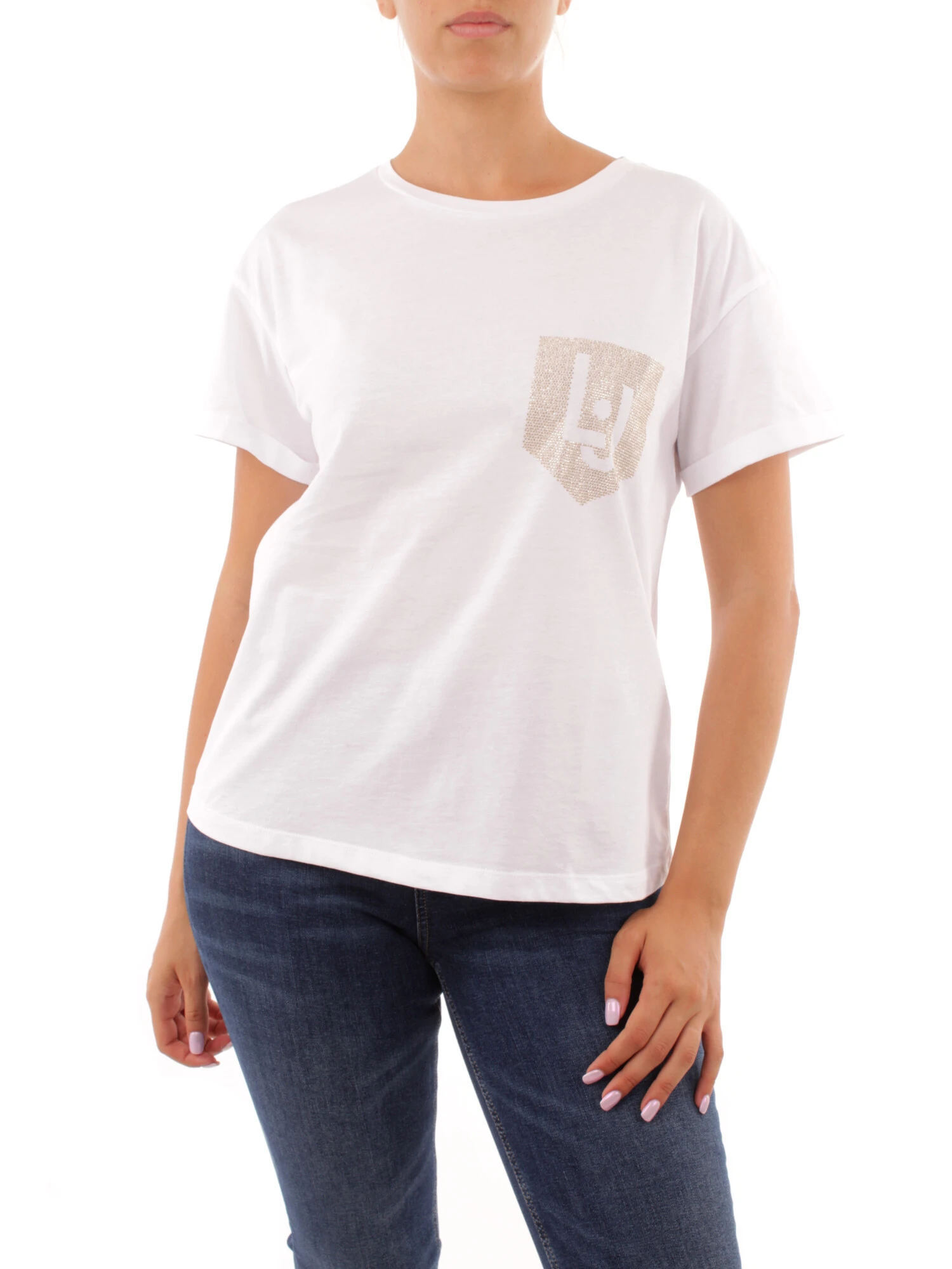 T-SHIRT MANICA CORTA CON TASCHINO LOGATO DONNA BIANCO