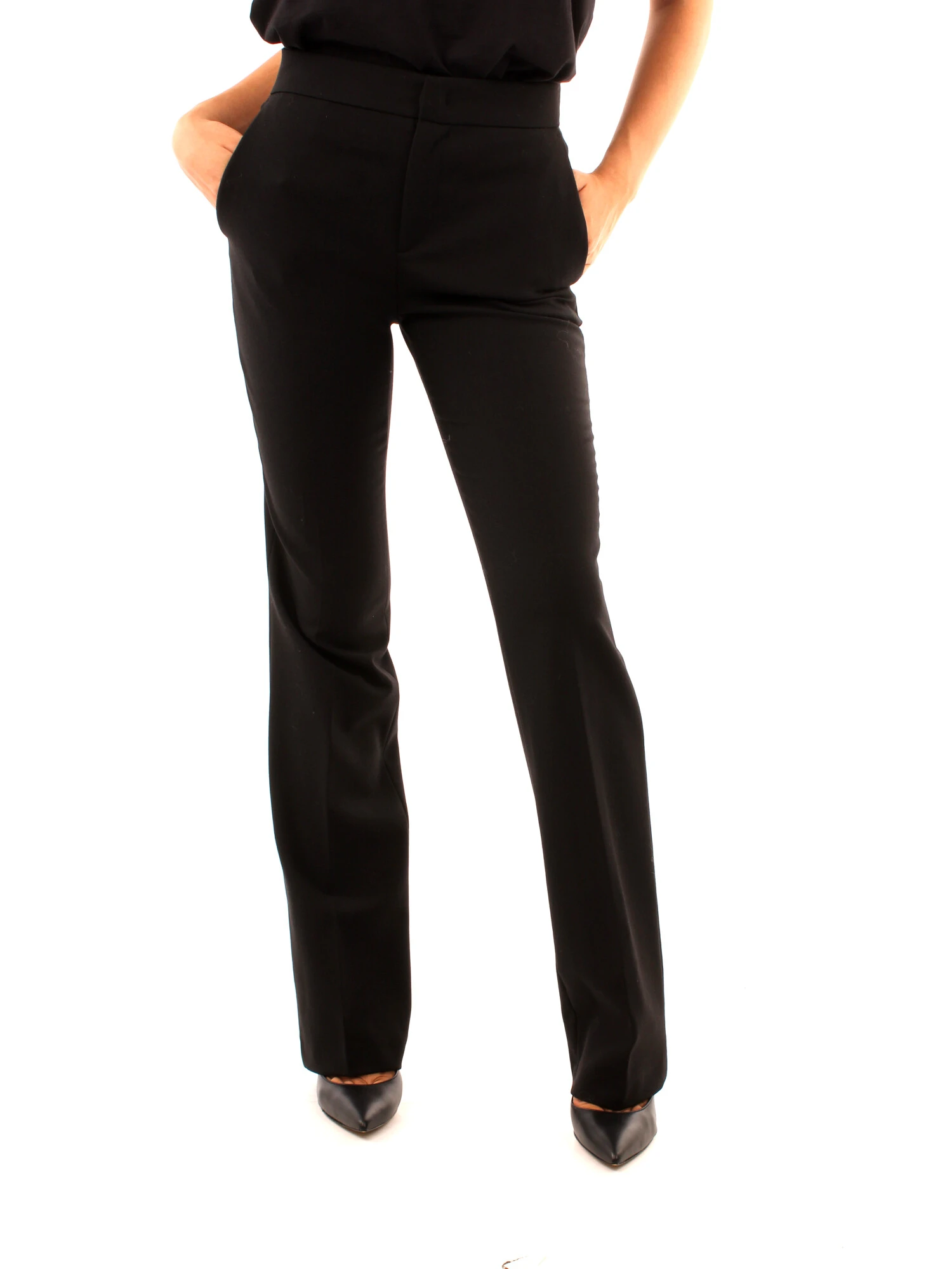 PANTALONI PALAZZO IN MISTO LANA DONNA NERO