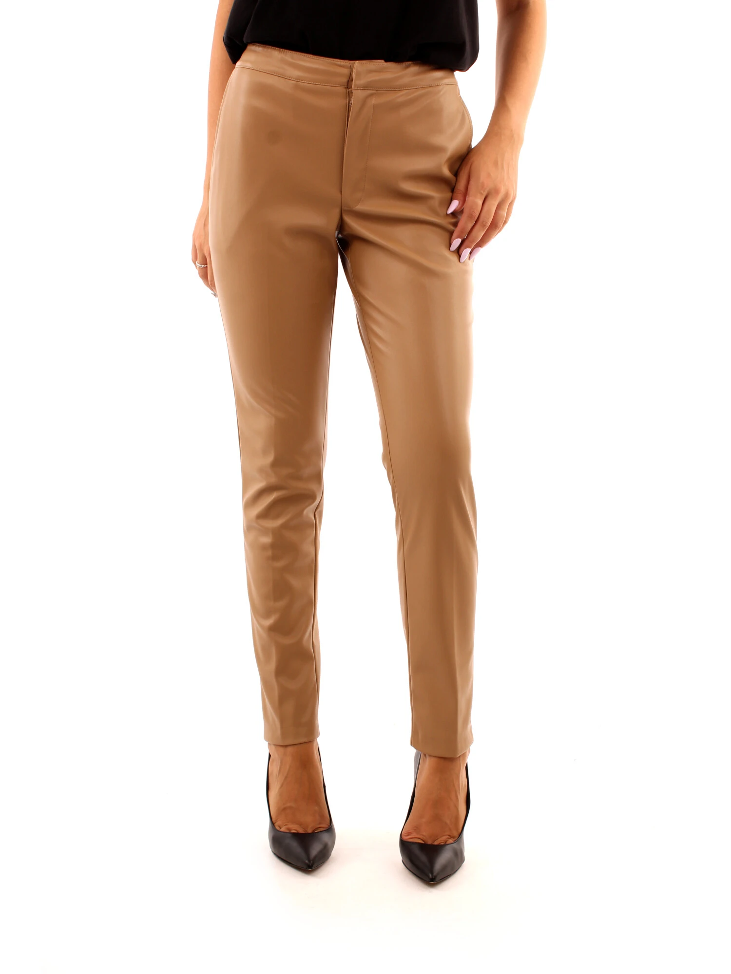 PANTALONI A SIGARETTA IN ECOPELLE DONNA BEIGE