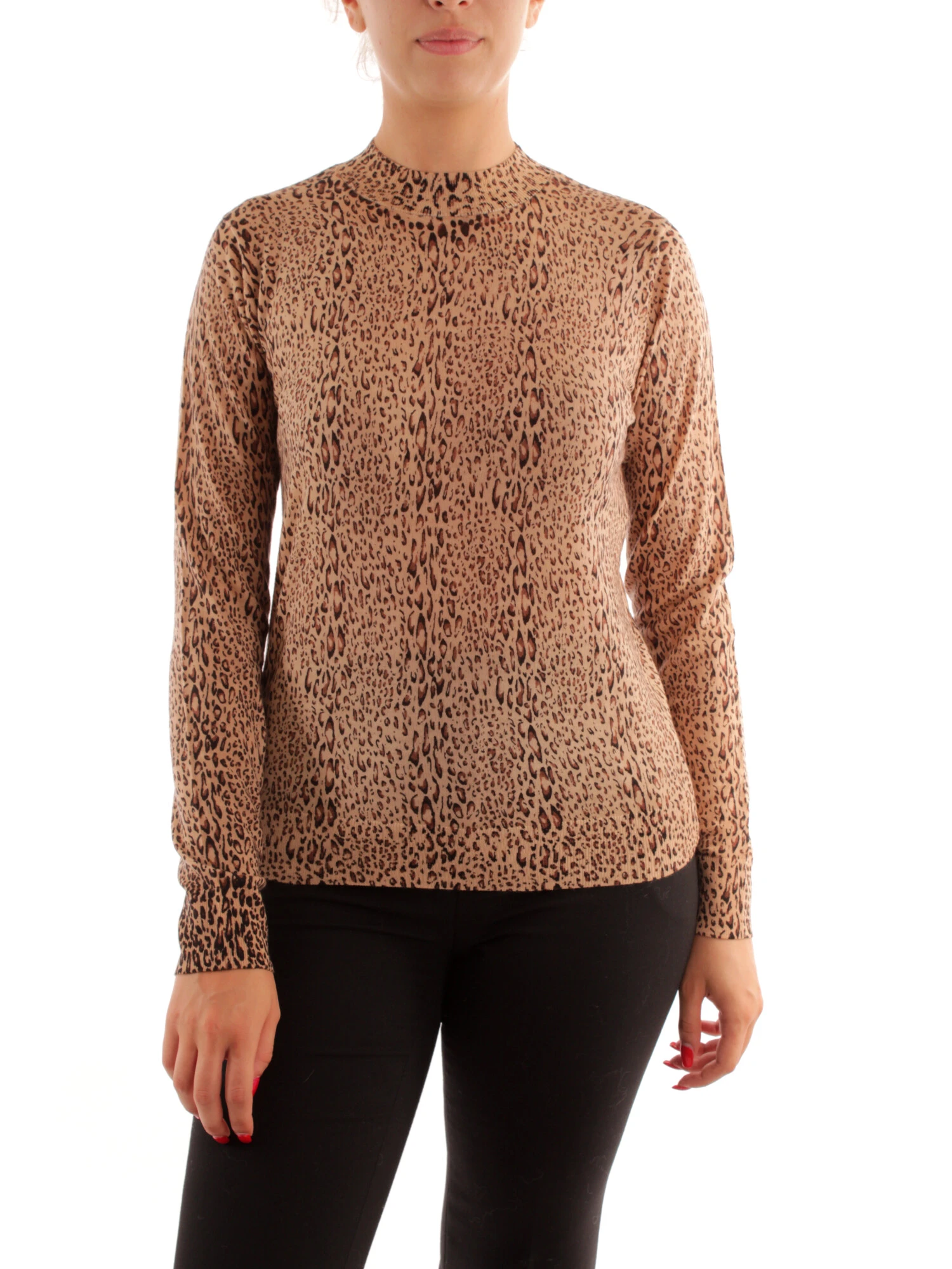 MAGLIA DOLCEVITA FANTASIA ANIMALIER DONNA MARRONE