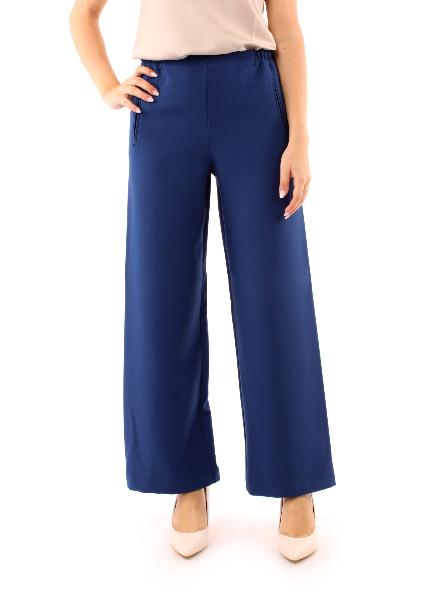 PANTALONI PALAZZO CON VITA ELASTICA DONNA BLU