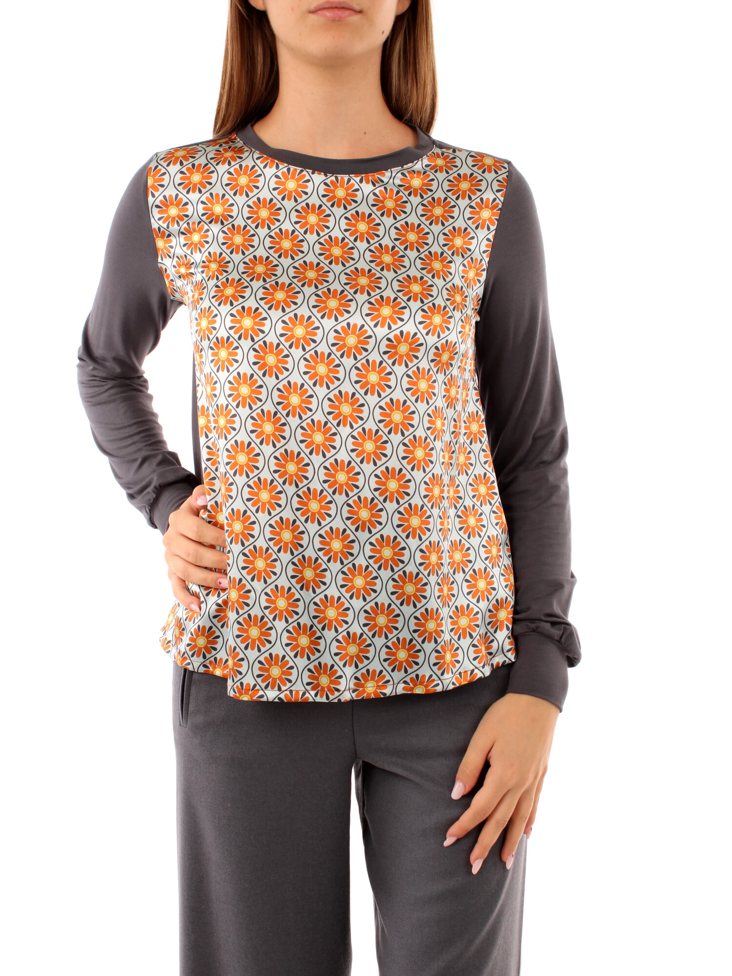 BLUSA CON MARGHERITE DONNA GRIGIO